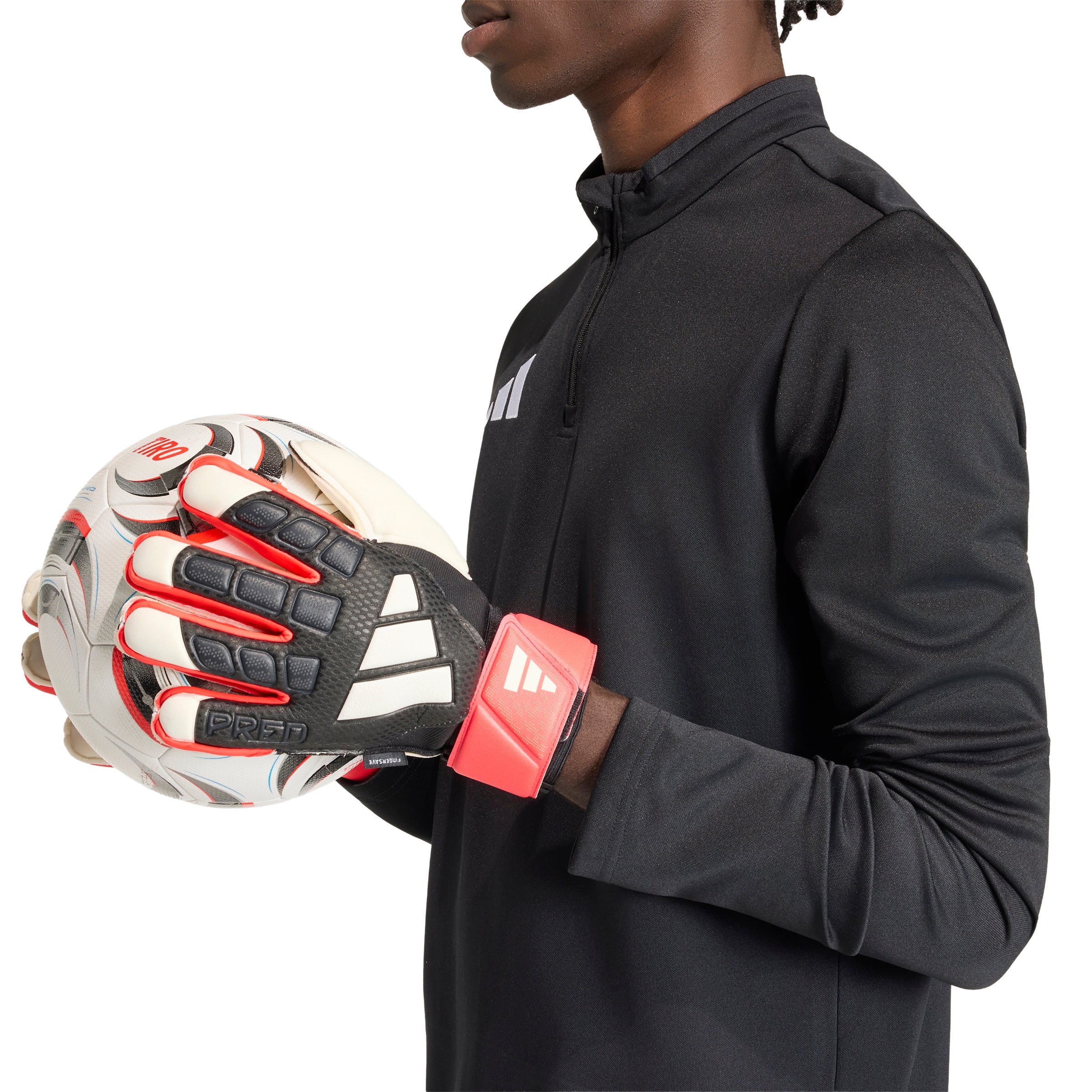 adidas Predator Match Fingersave Goalkeeper Soccer Gloves Black Red White