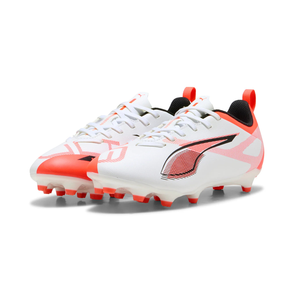 PUMA Ultra 5 Play FG AG Firm Multi Ground Youth Soccer Cleats White Black Glowing Red
