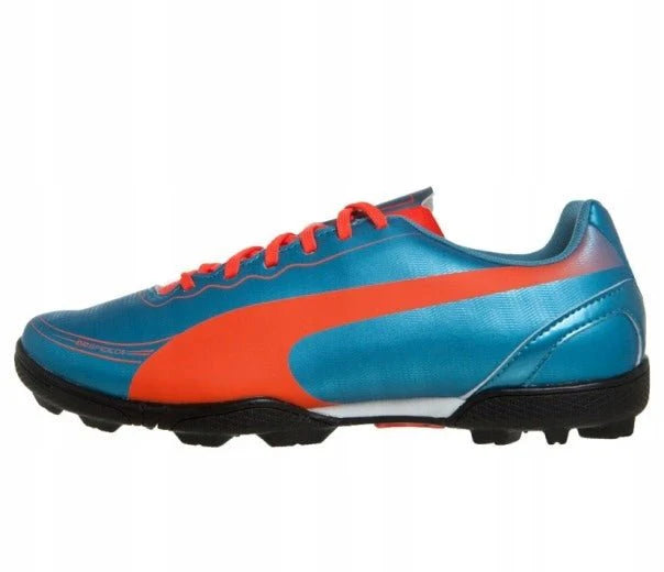 PUMA Kids evoSPEED 52 TT Jr Turf Football Boots Blue Fluro Peach