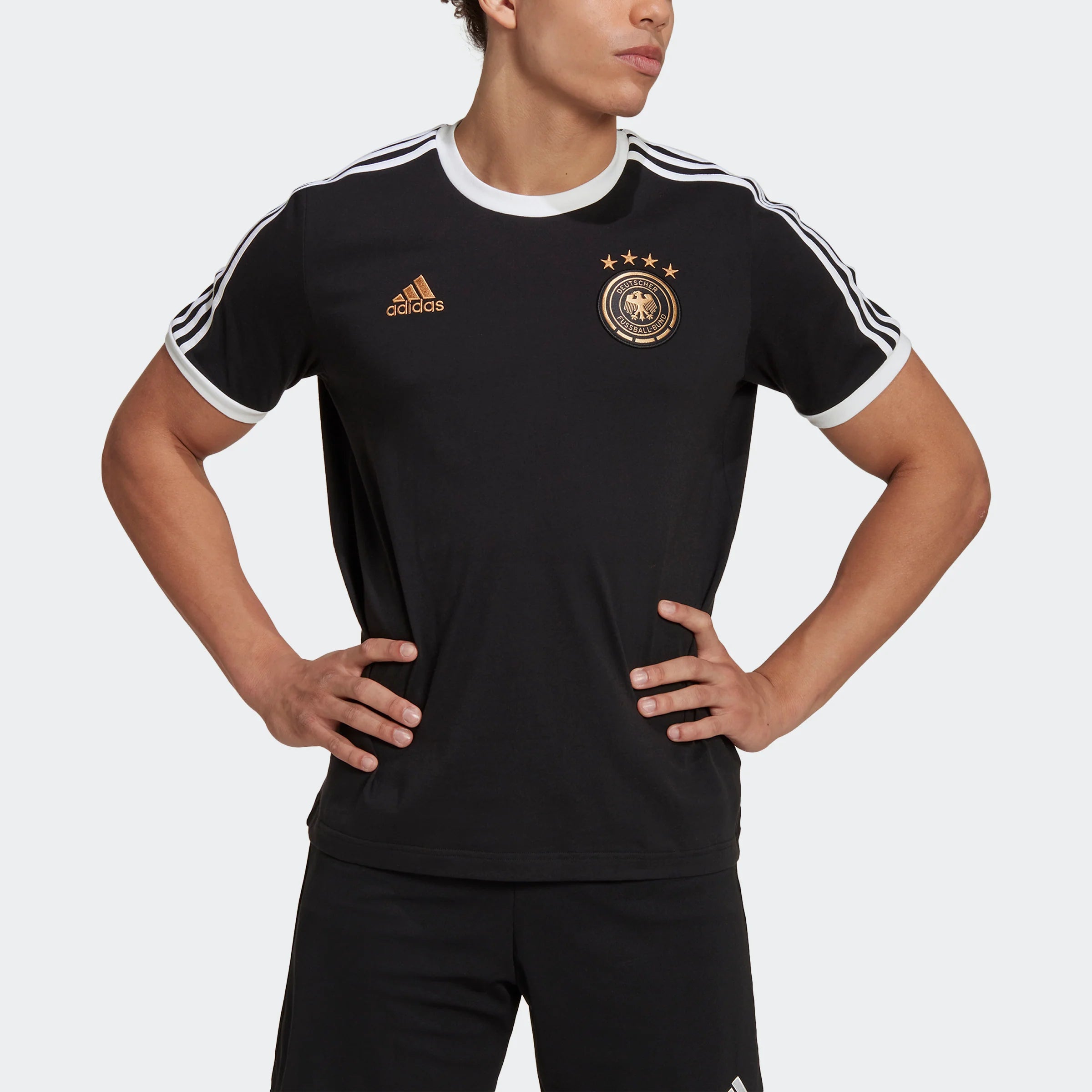 adidas Germany DNA 3 Strpes Mens Soccer T Shirt Black White