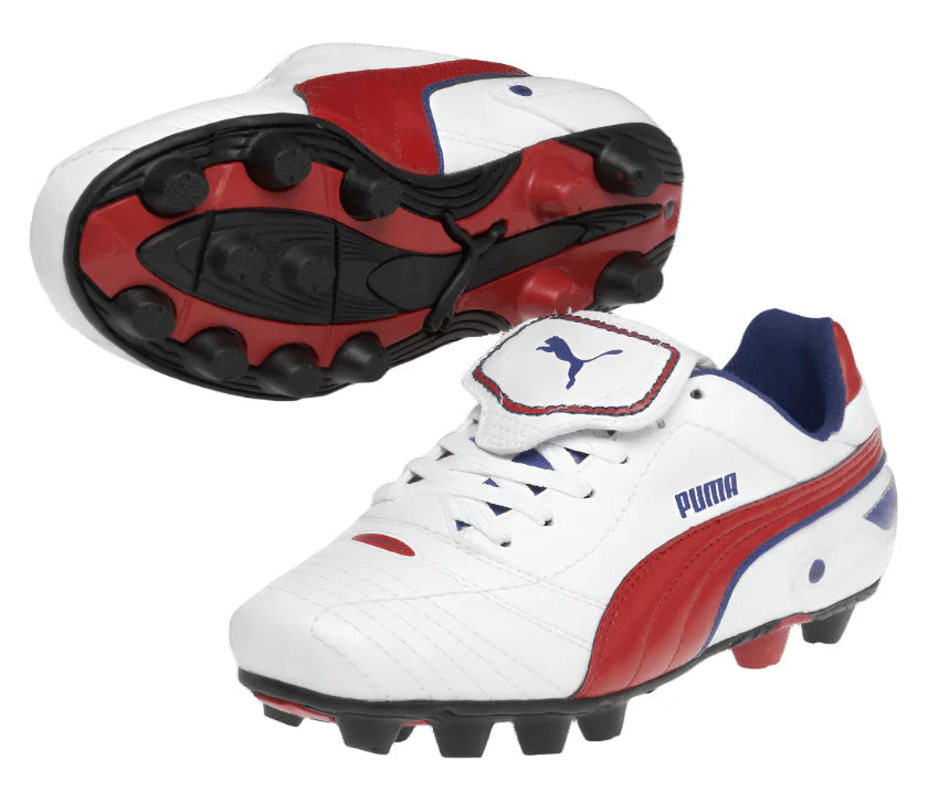 PUMA Esito Finale R HG Jr Hard Ground Soccer Cleats White Red Blue