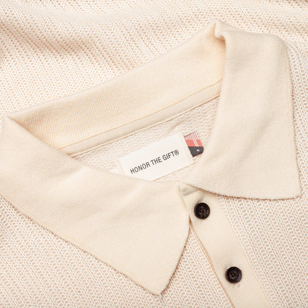 B Summer Knit Polo Shirt Bone