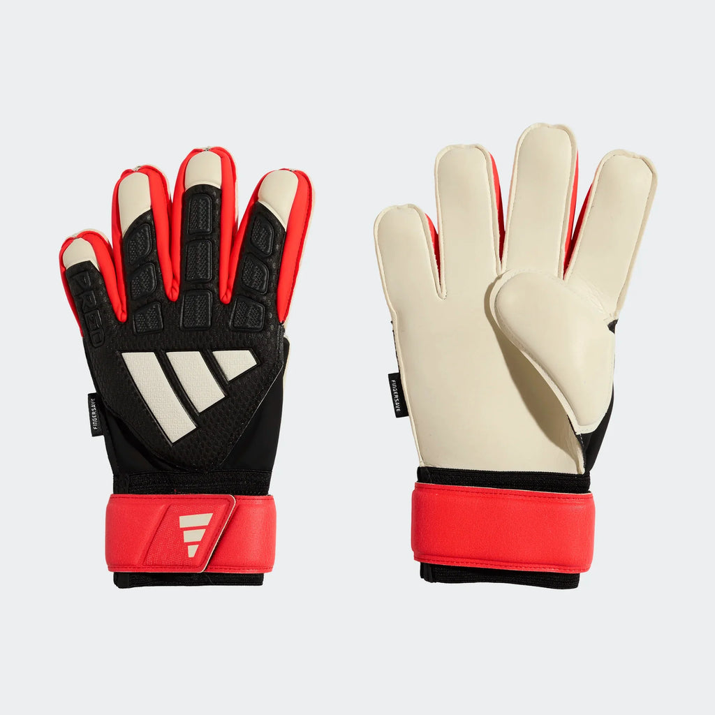 adidas Predator Match Fingersave Goalkeeper Youth Soccer Glove Black Red White