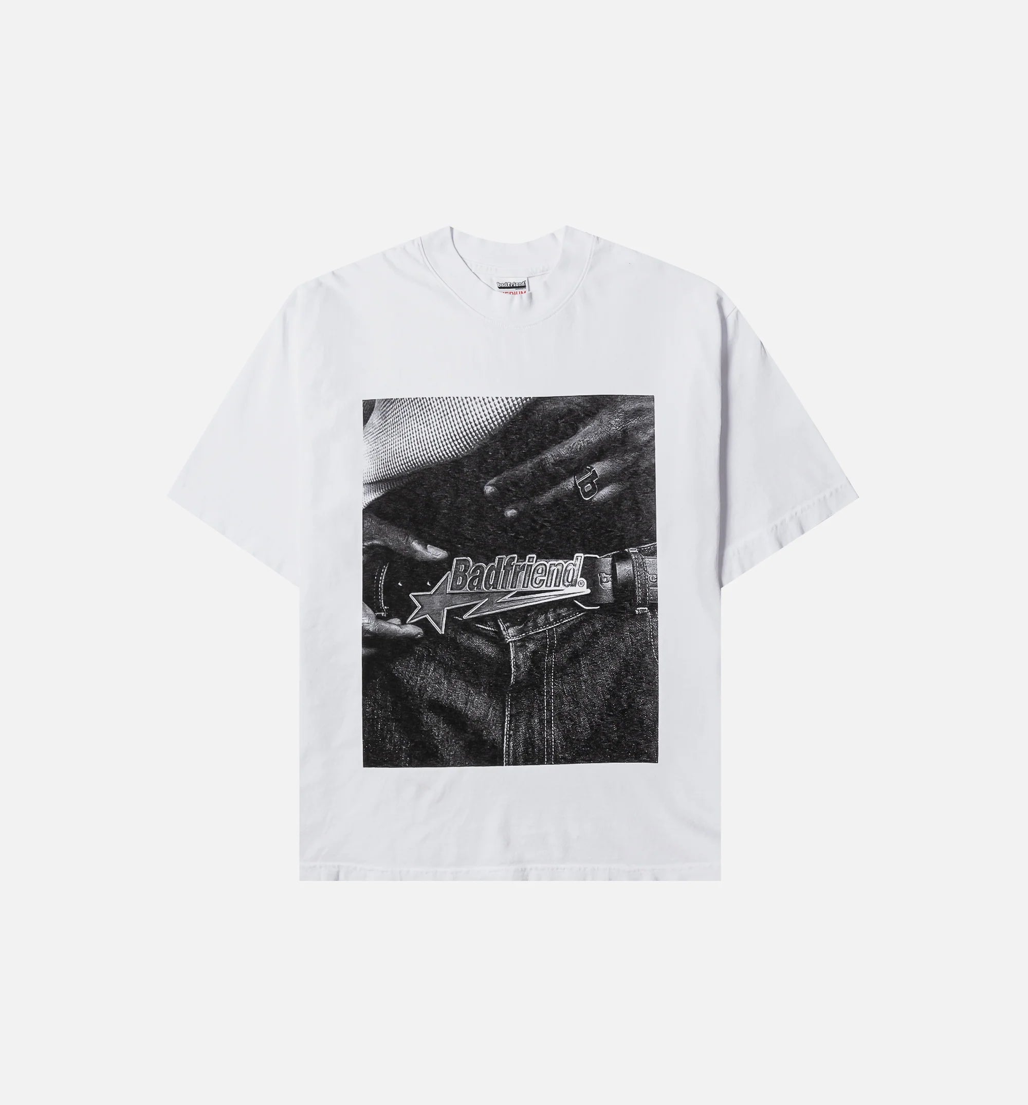 Star Logo Photo Mens Short Sleeve Shirt White