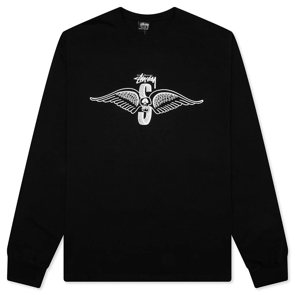 Skull Wings Pigment Dyed L S Tee Black