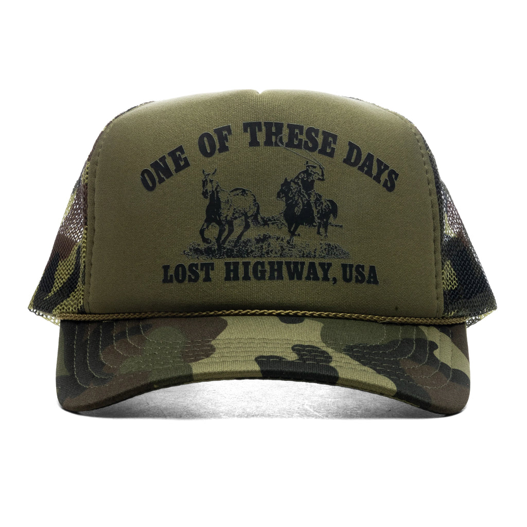 Lost Highway Foam Trucker Hat Dark Green Camo