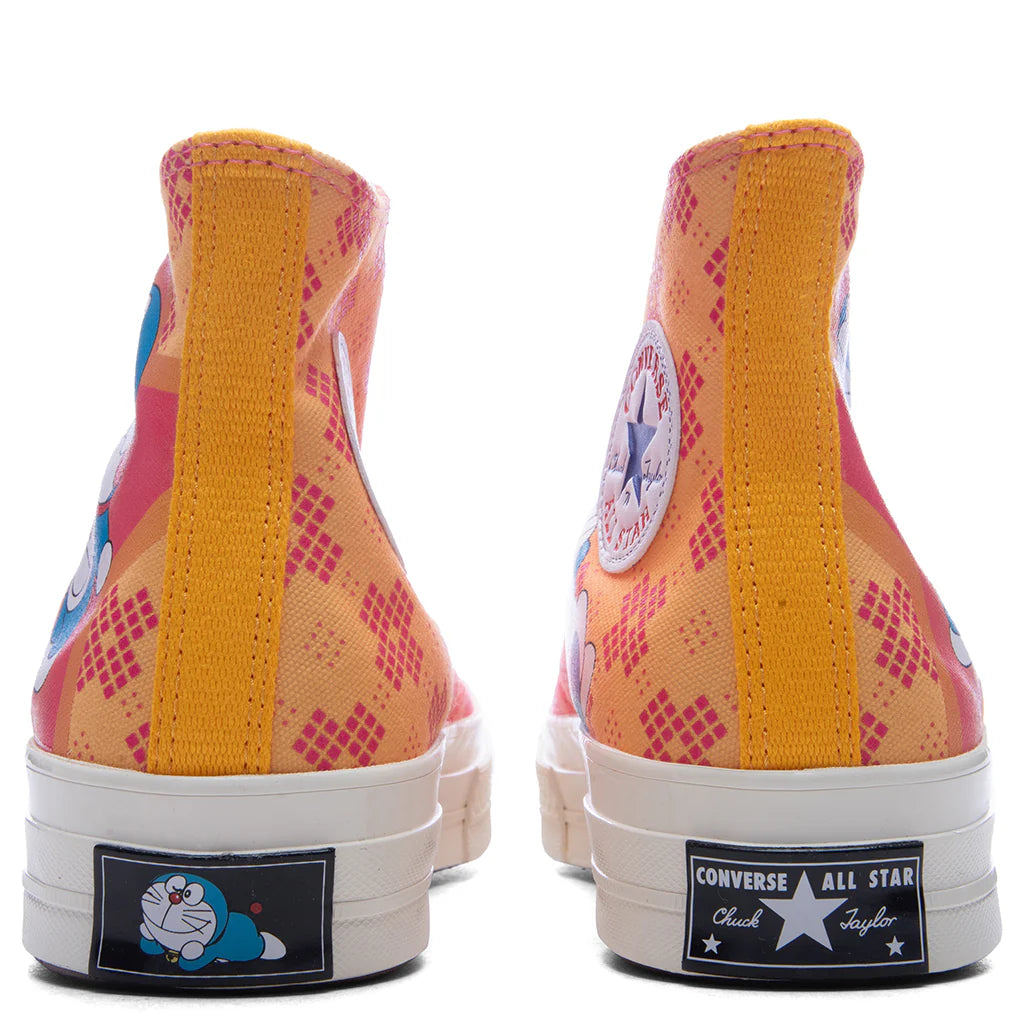 Converse x Doraemon Chuck 70 Hi Hawaiian Ocean Flamingo Habanero Gold