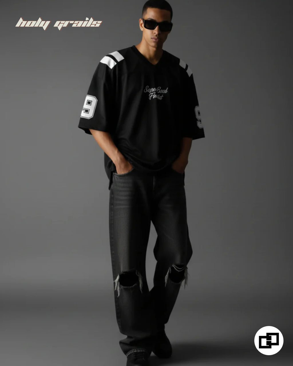 Varsity Black Oversize Tee HG x Grey Hound