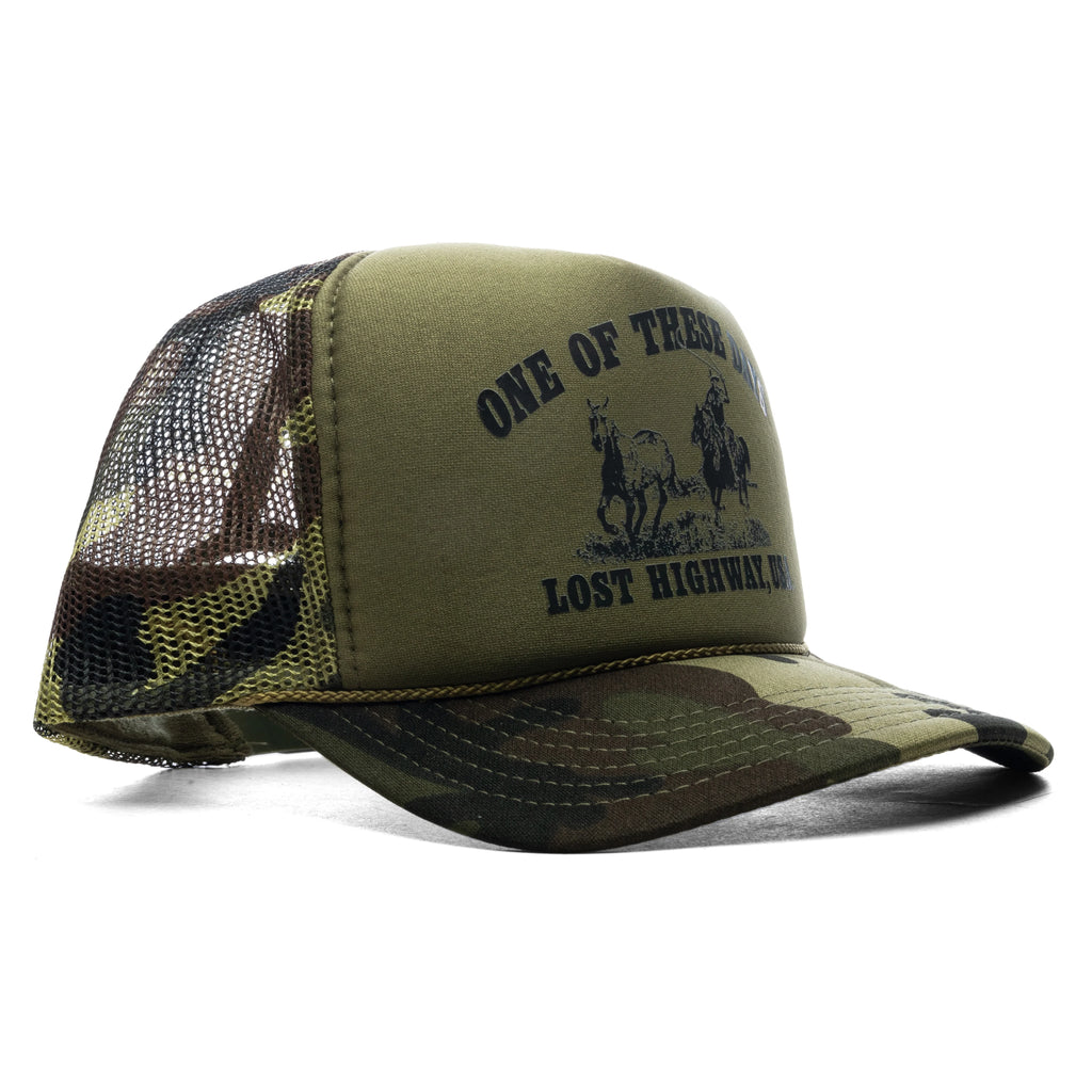 Lost Highway Foam Trucker Hat Dark Green Camo