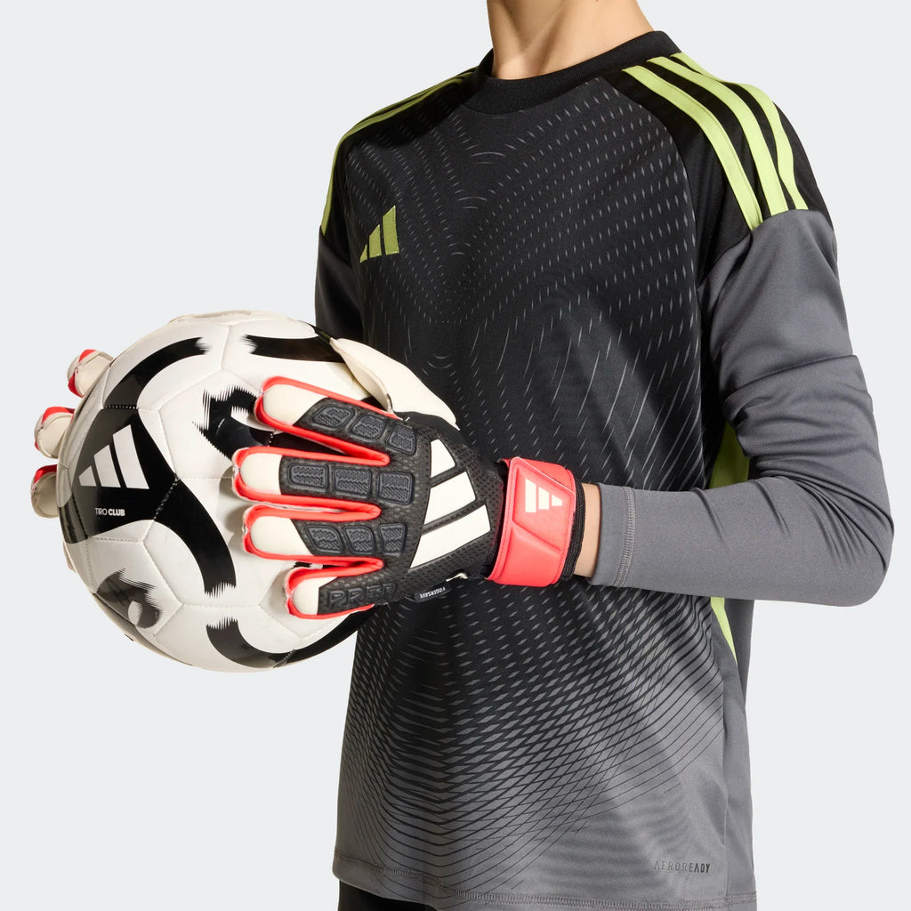 adidas Predator Match Fingersave Goalkeeper Youth Soccer Glove Black Red White