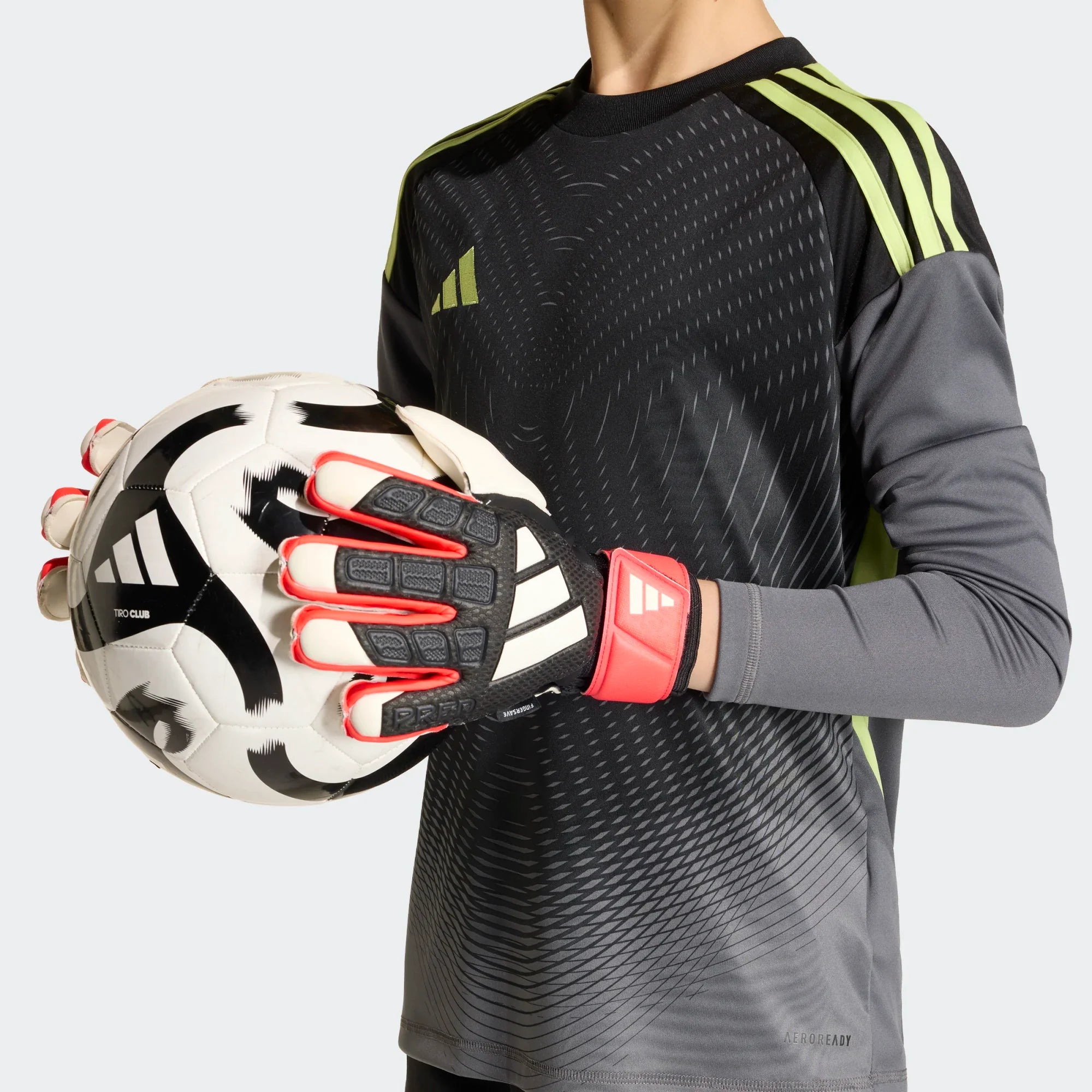 adidas Predator Match Fingersave Goalkeeper Youth Soccer Glove Black Red White