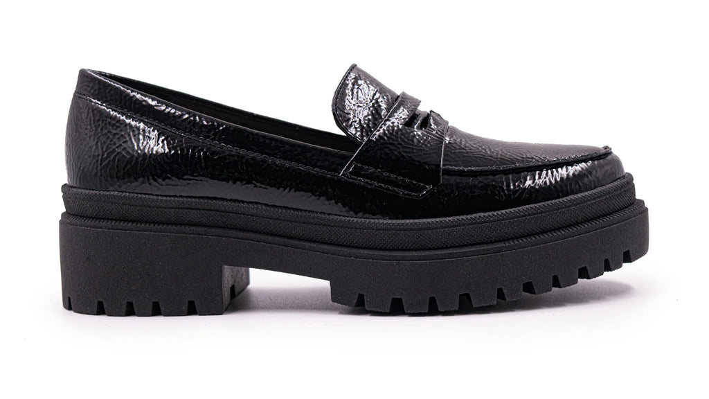 Mocasines Hispana Negro Alto Brillo para Mujer