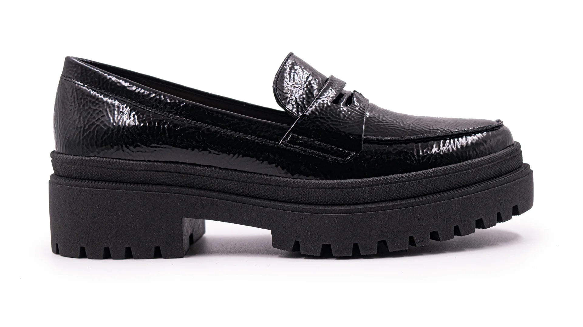 Mocasines Hispana Negro Alto Brillo para Mujer