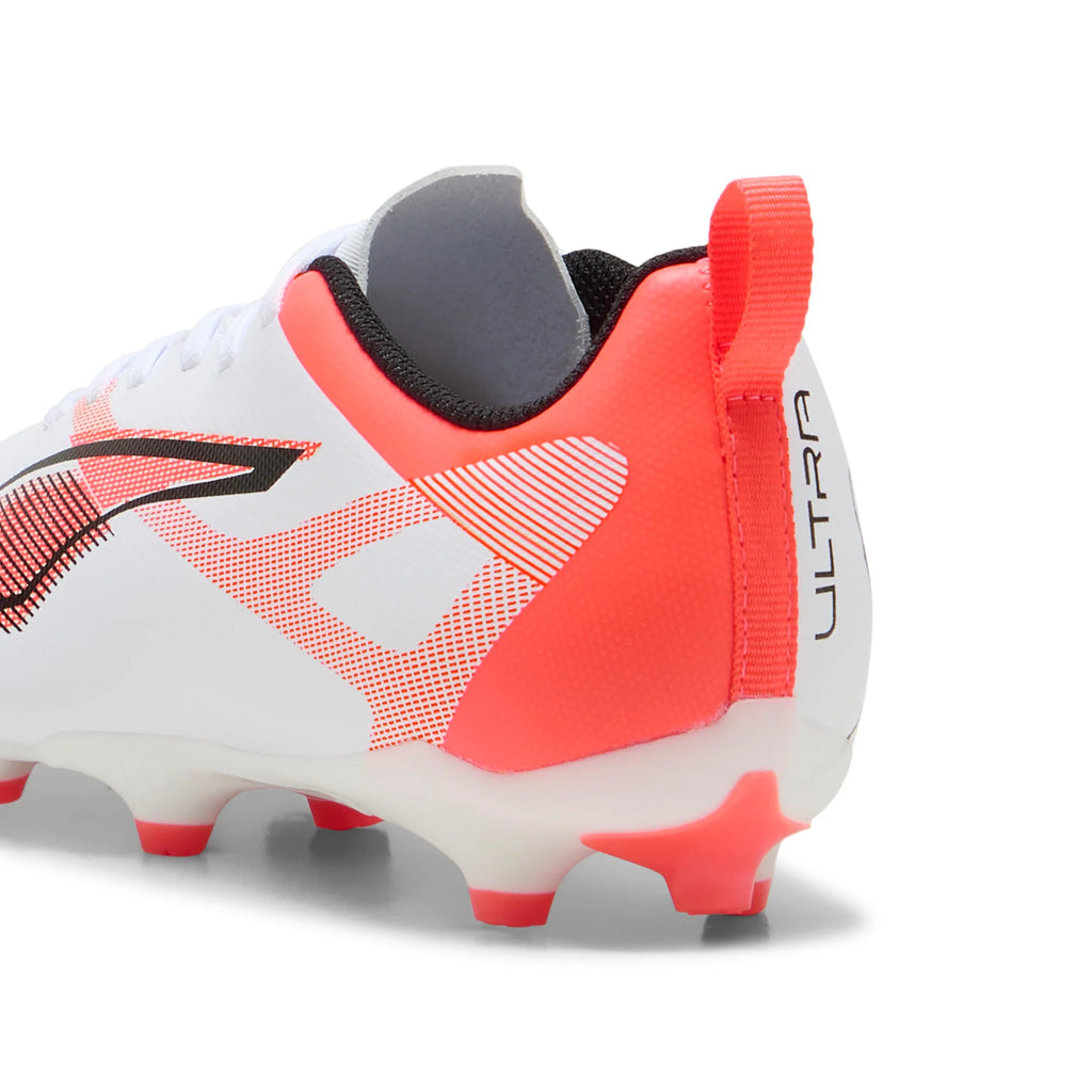 PUMA Ultra 5 Play FG AG Firm Multi Ground Youth Soccer Cleats White Black Glowing Red