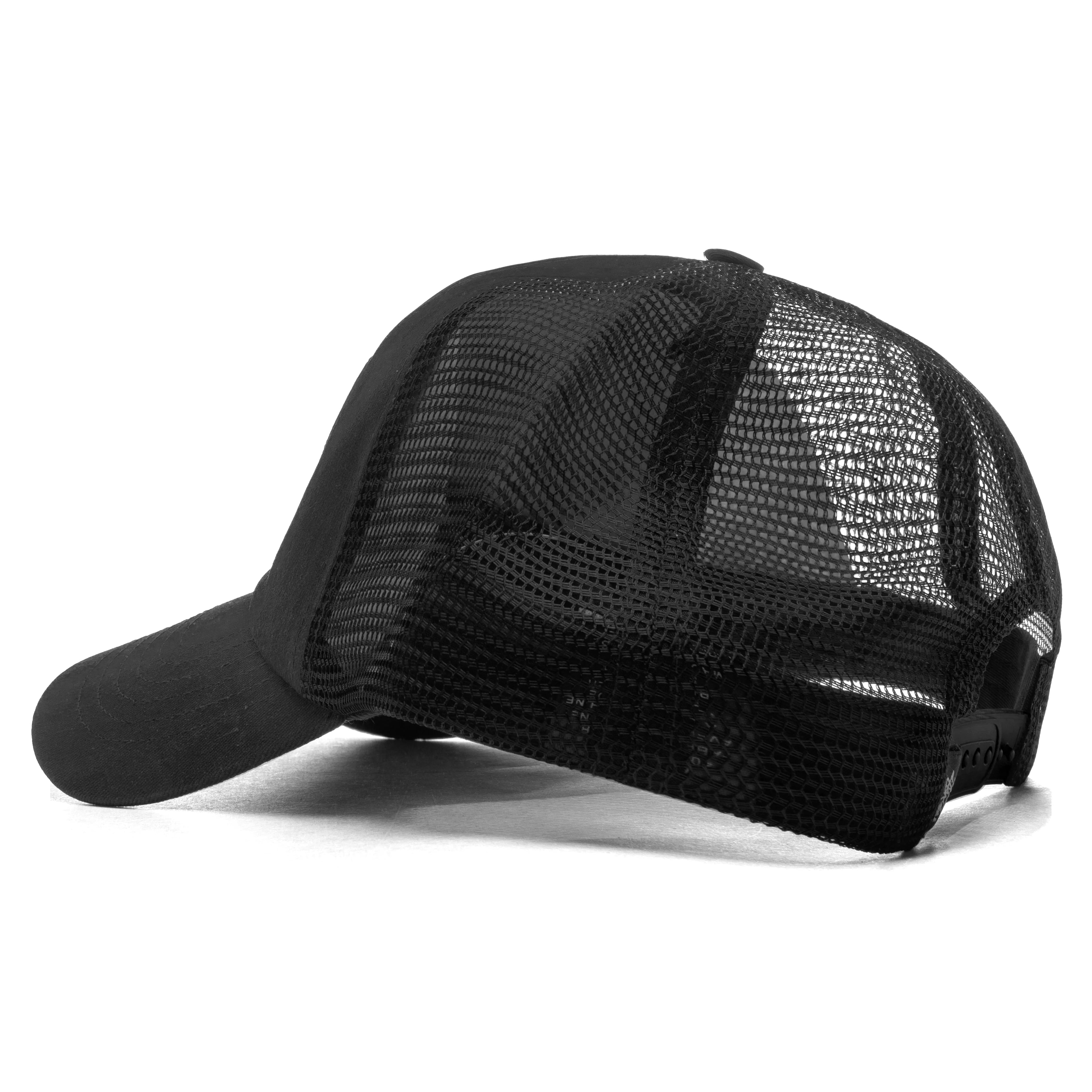 Waxed Cursive Stitched Trucker Snapback Black