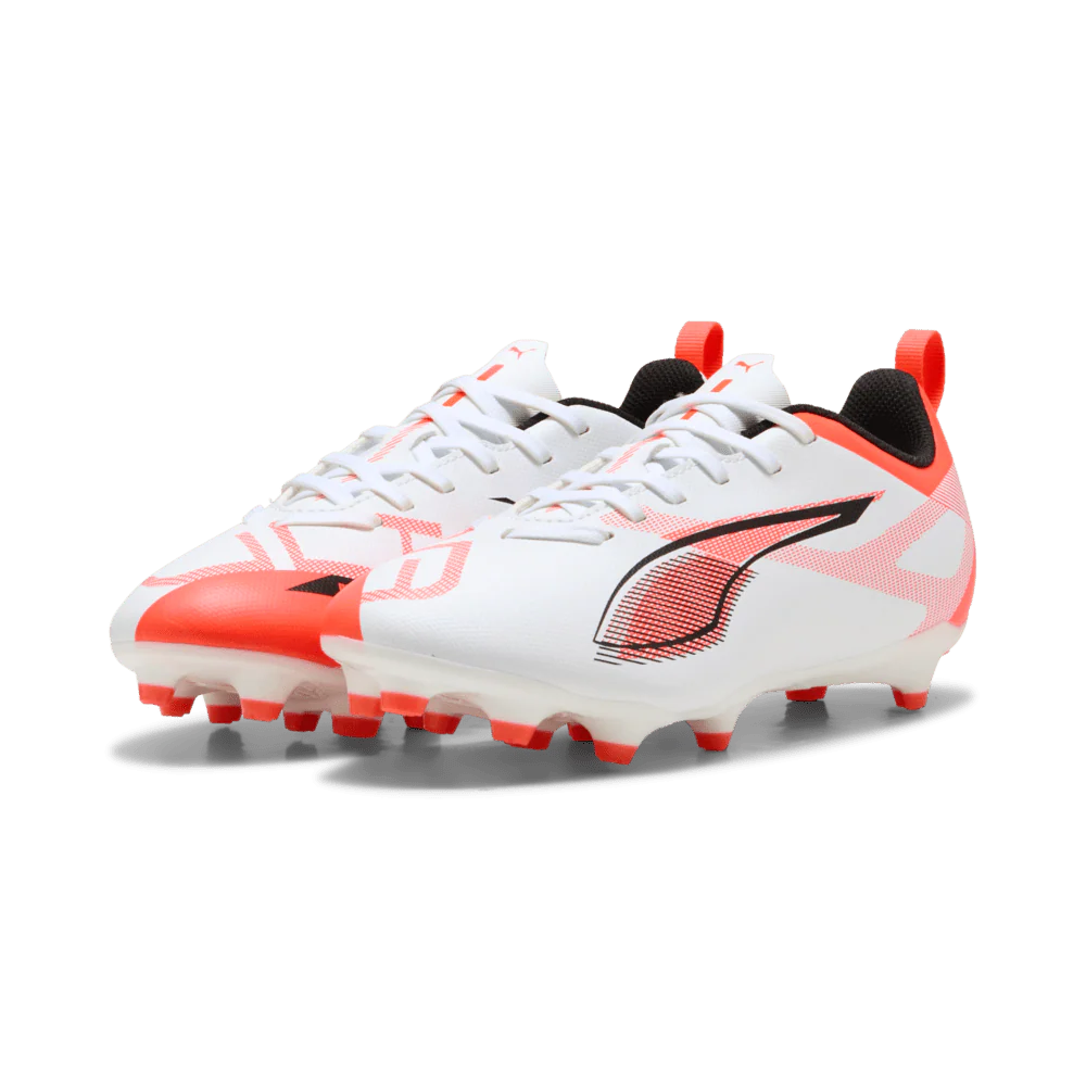 PUMA Ultra 5 Play FG AG Firm Multi Ground Youth Soccer Cleats White Black Glowing Red