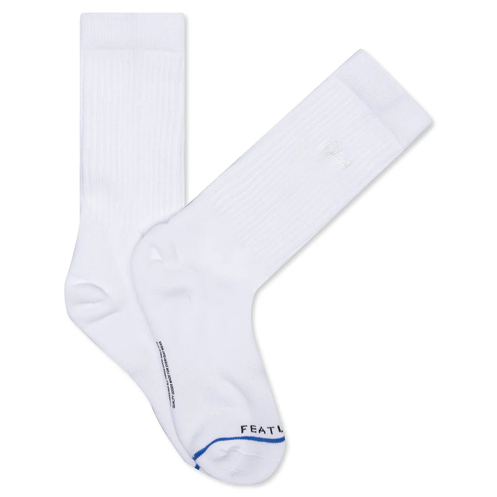 Tonal Script Crew Sock White 3 Pack