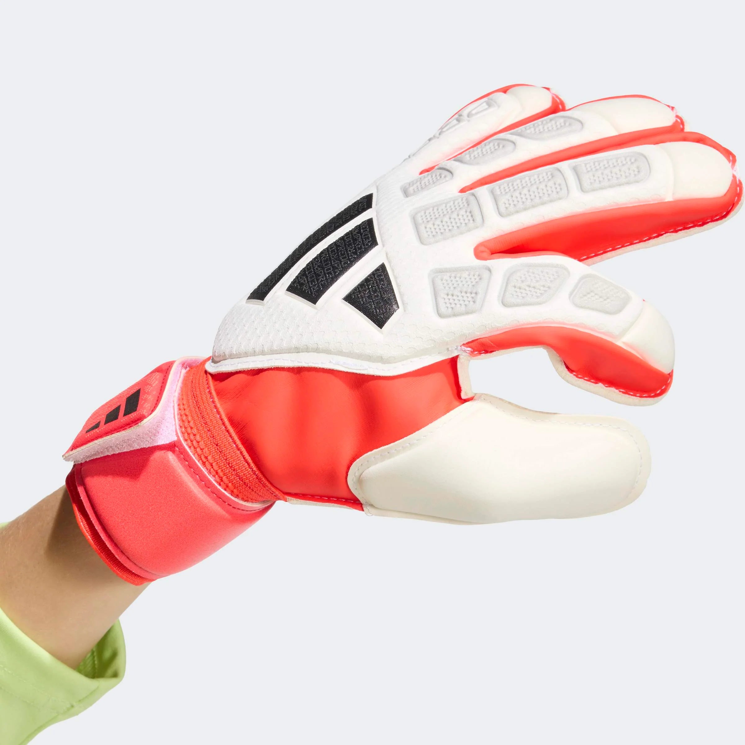 adidas Predator Match Fingersave Goalkeeper Youth Soccer Gloves White Red Black