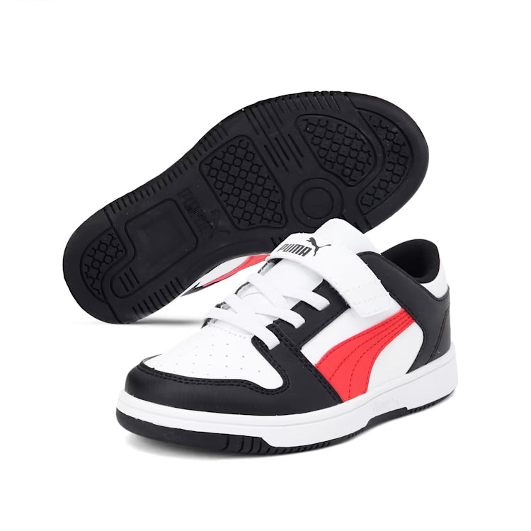 PUMA Rebound Layup Lo Little Kids Shoes White High Risk Red Black
