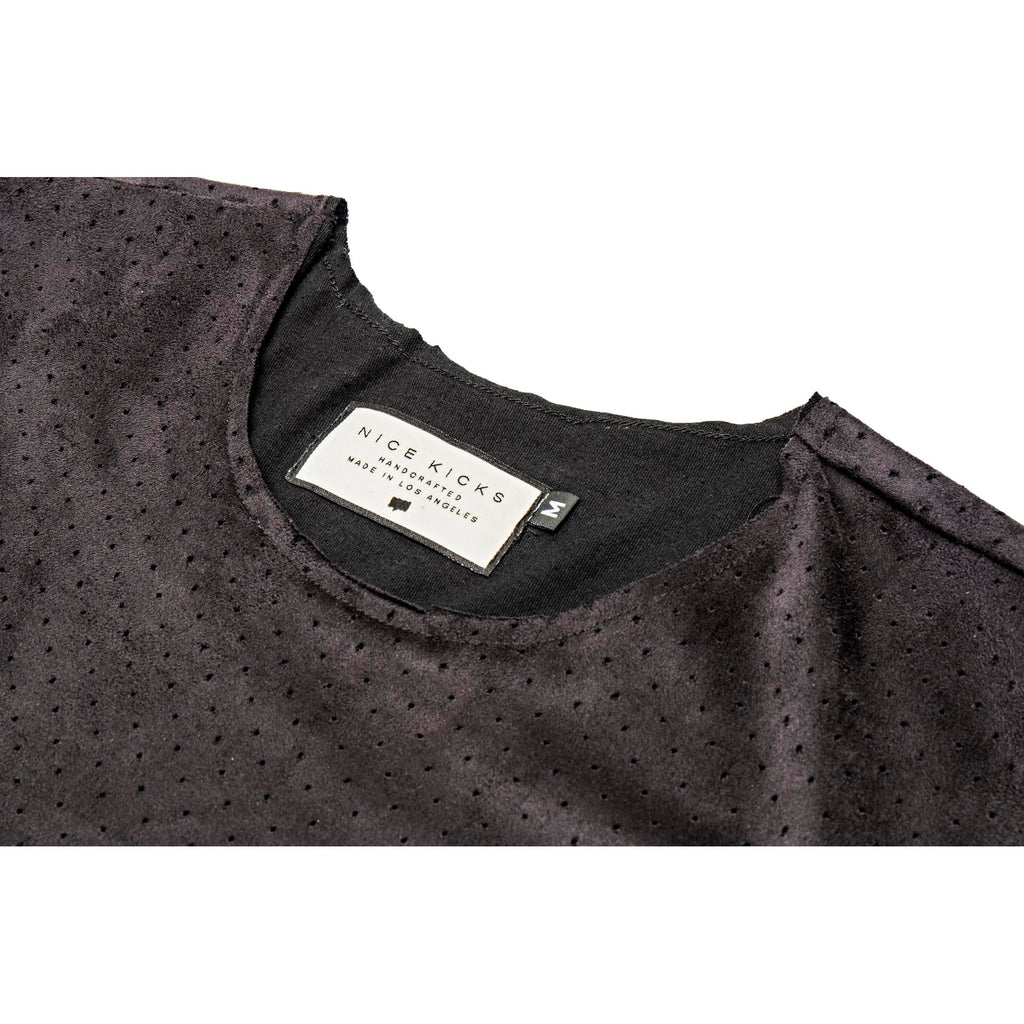 Double Layer Micro Suede Long Tee Mens T Shirt Black