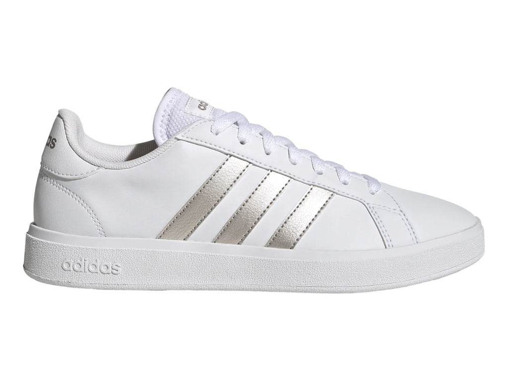 Tenis Adidas Grand Court Base 20 Blanco y Plata para Mujer