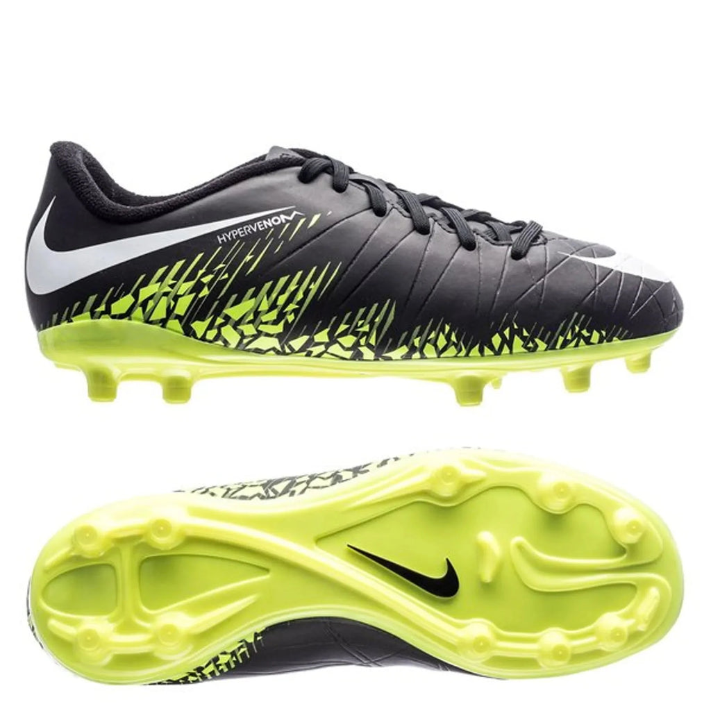 Nike JR Hypervenom Phelon II FG Soccer Cleats Black White Volt