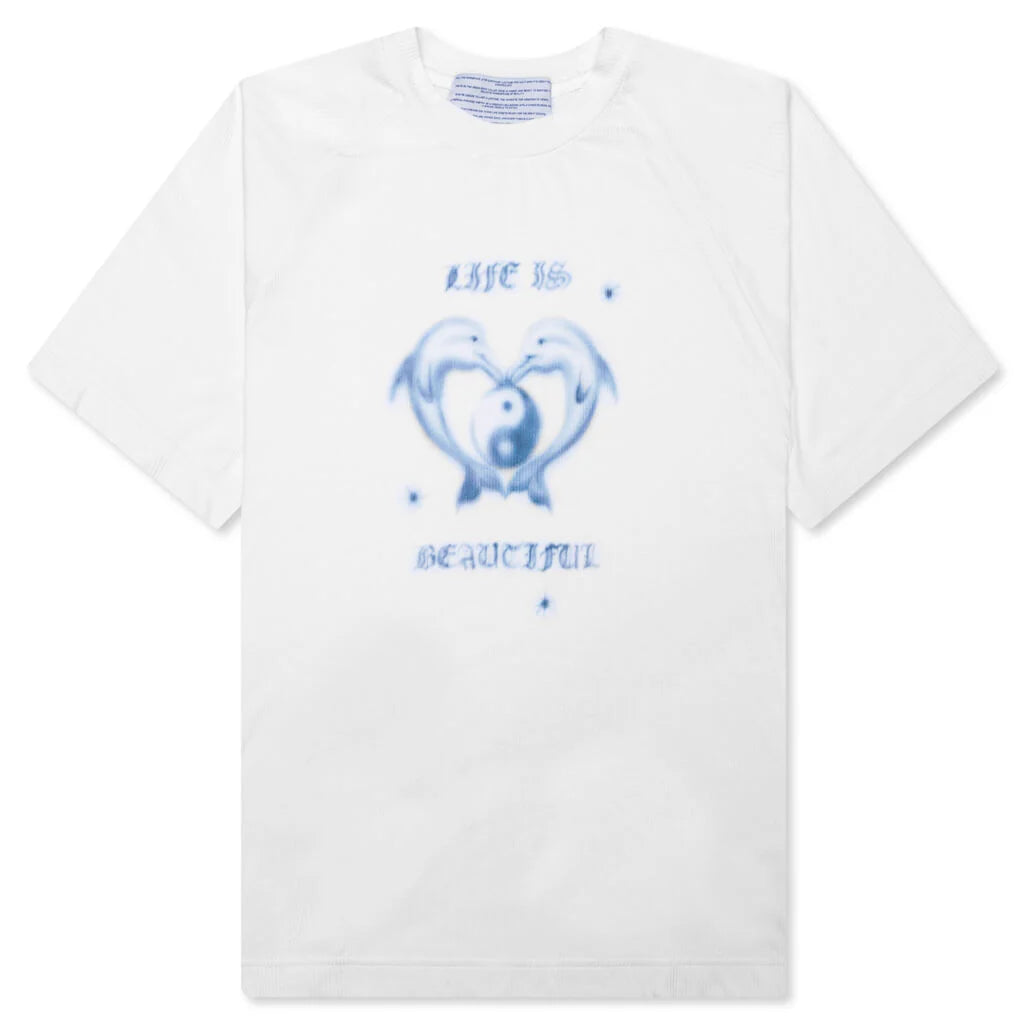 Life is Beautiful Ribbed Raglan Tee White Rib