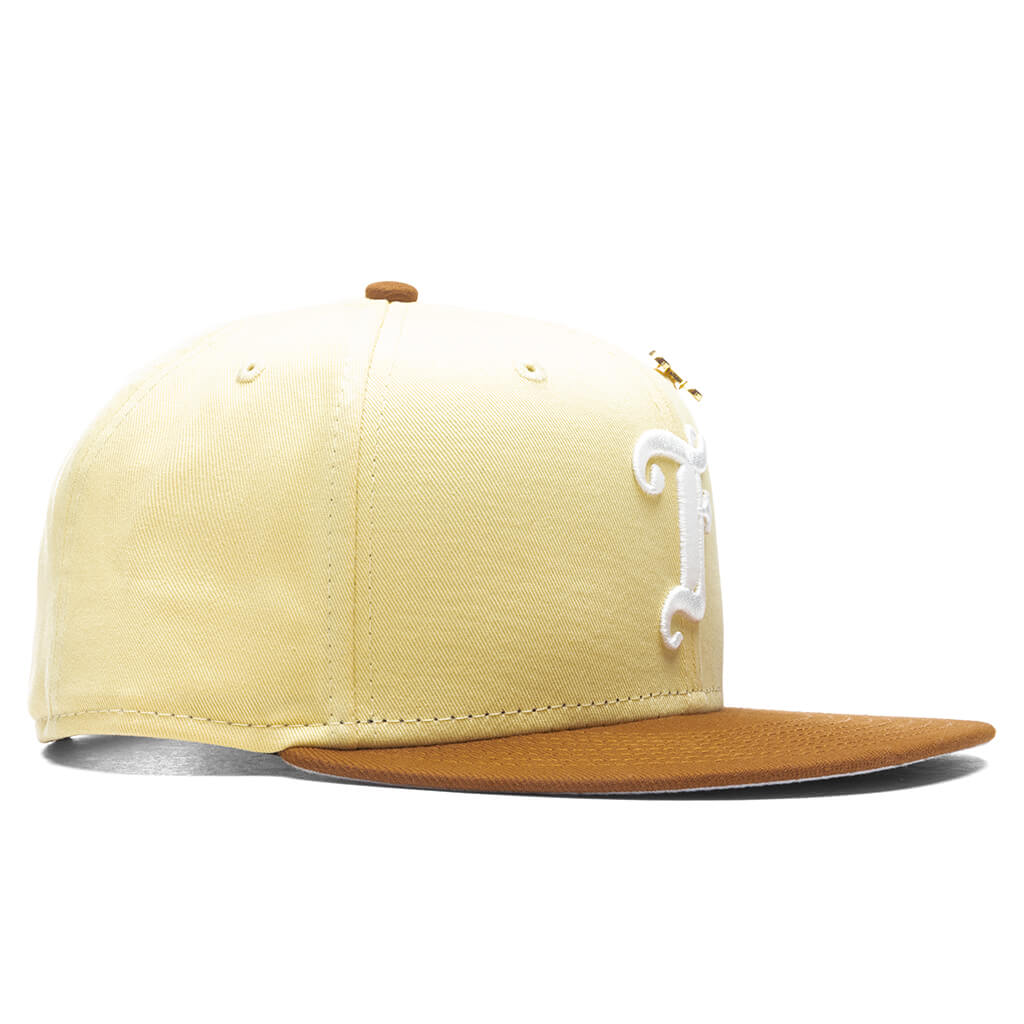 Feature x New Era Old English F Snapback Hat w Pin Soft Yellow Toasted Peanut