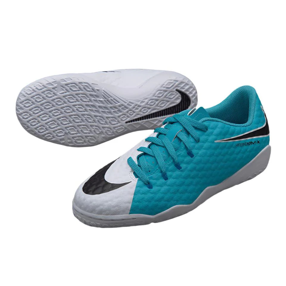 Nike Jr HypervenomX Phelon III IC Indoor Soccer Shoes White Black Photo Blue