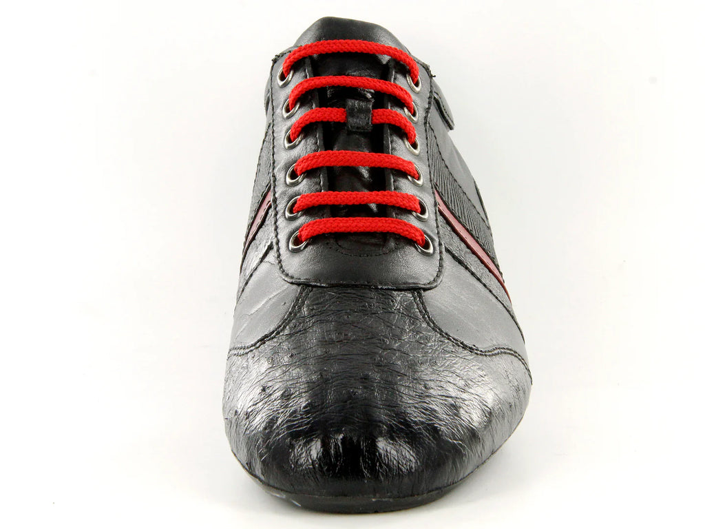 Zapatos Cuadra Negro y Rojo en Piel de Avestruz y Lizard