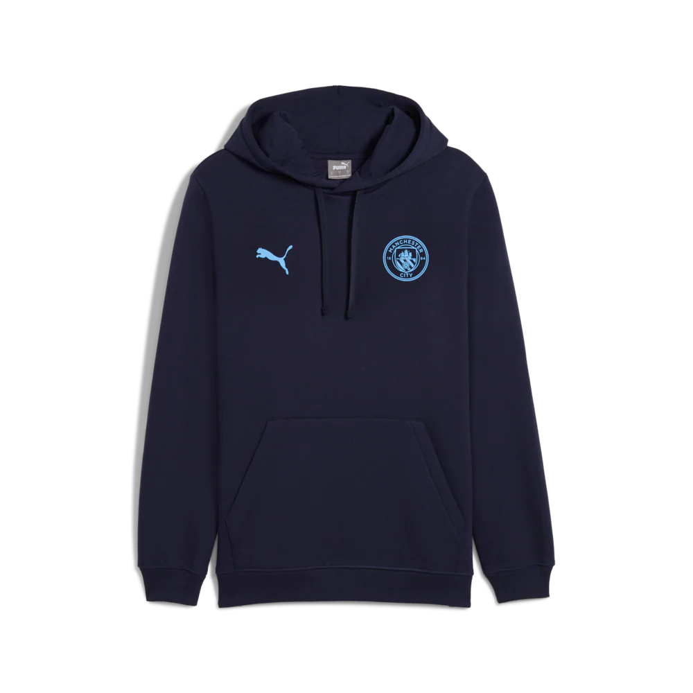 PUMA Manchester City FTBL Ess Mens Soccer Hoodie FL Navy Light Blue