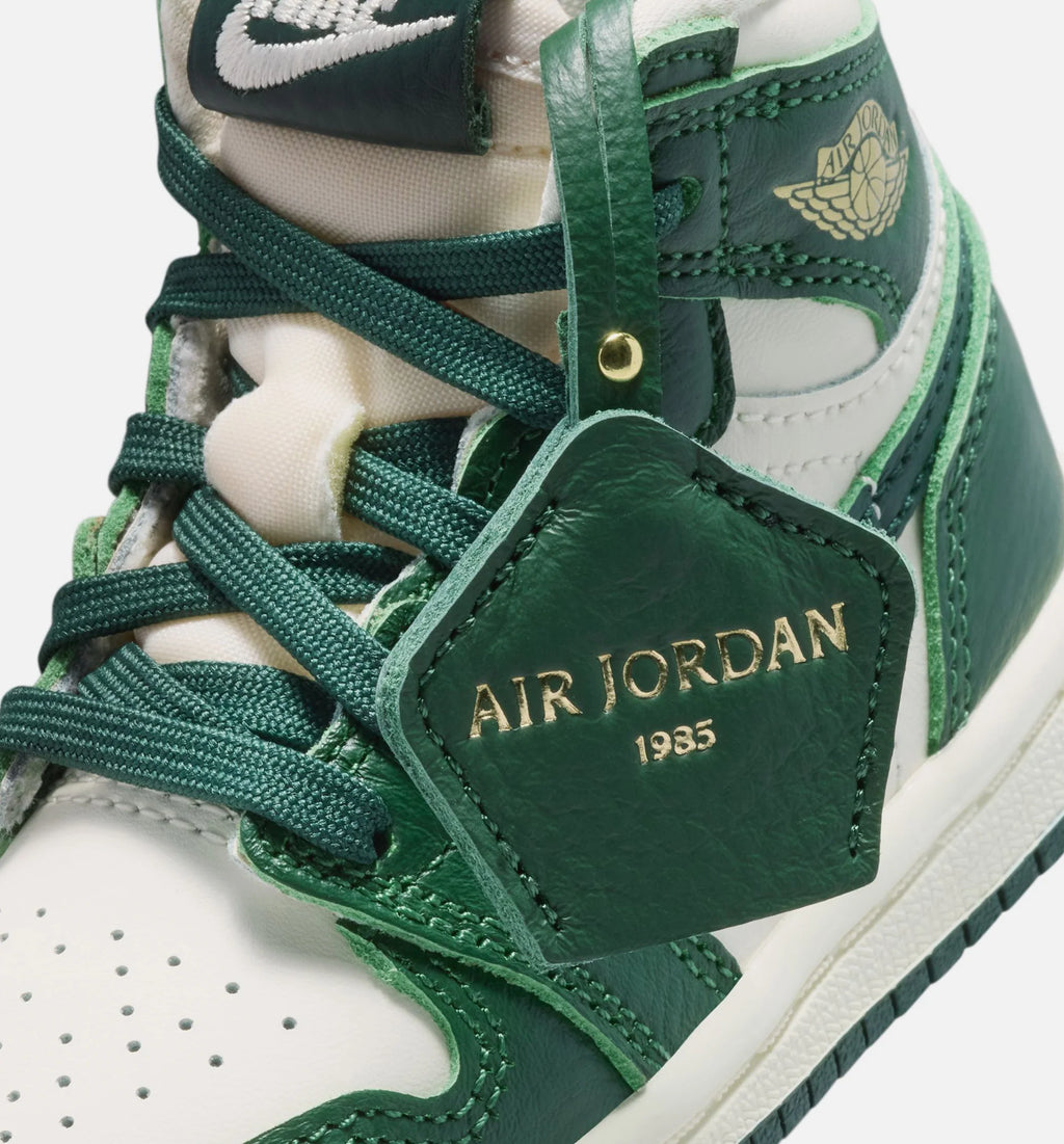Air Jordan 1 Retro High OG Pro Green Infant Toddler Lifestyle Shoe Pale Ivory Pro Green Fir Coconut Milk Free Shipping