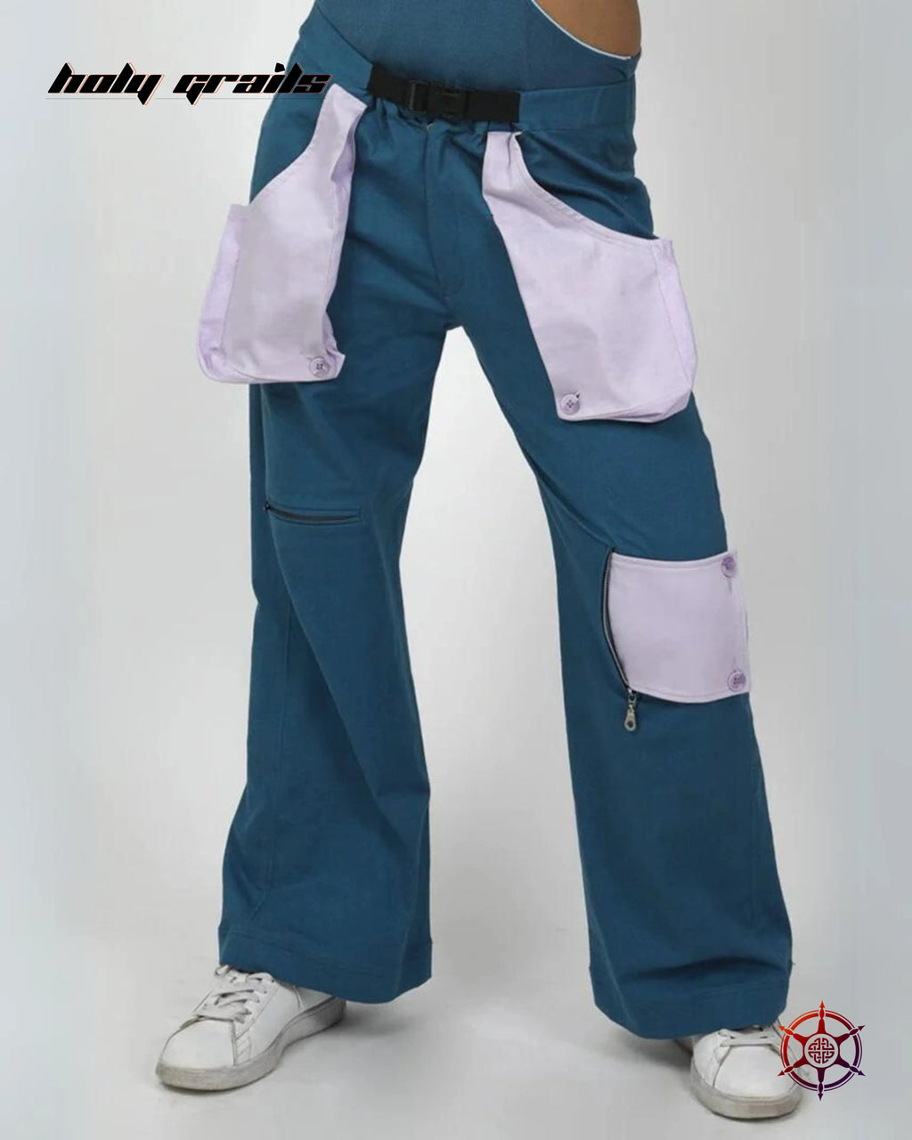 Teal Velvet Flared Cargo Pants HG x Duskin