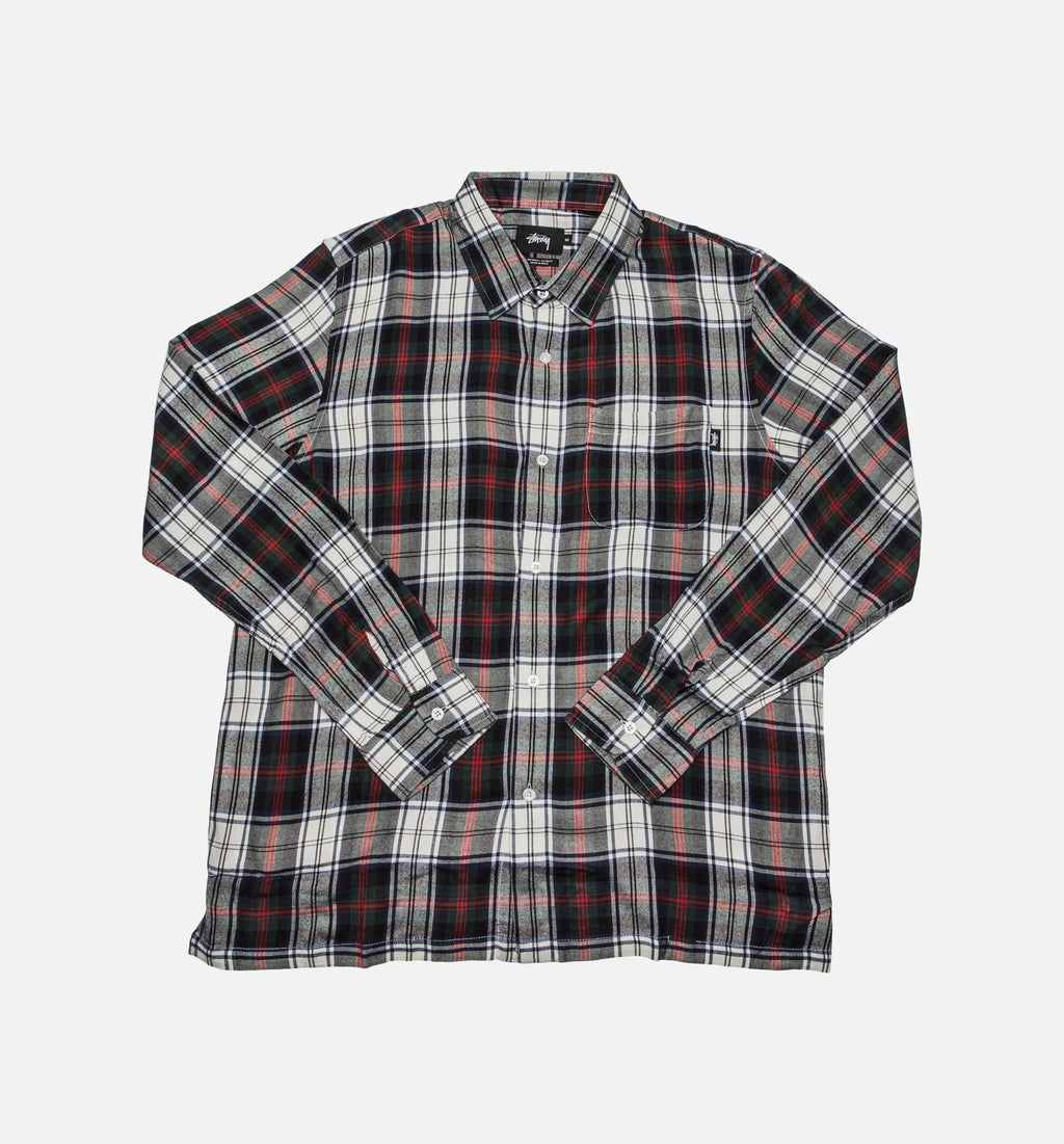 Standard Plaid Mens Shirt White Red Black