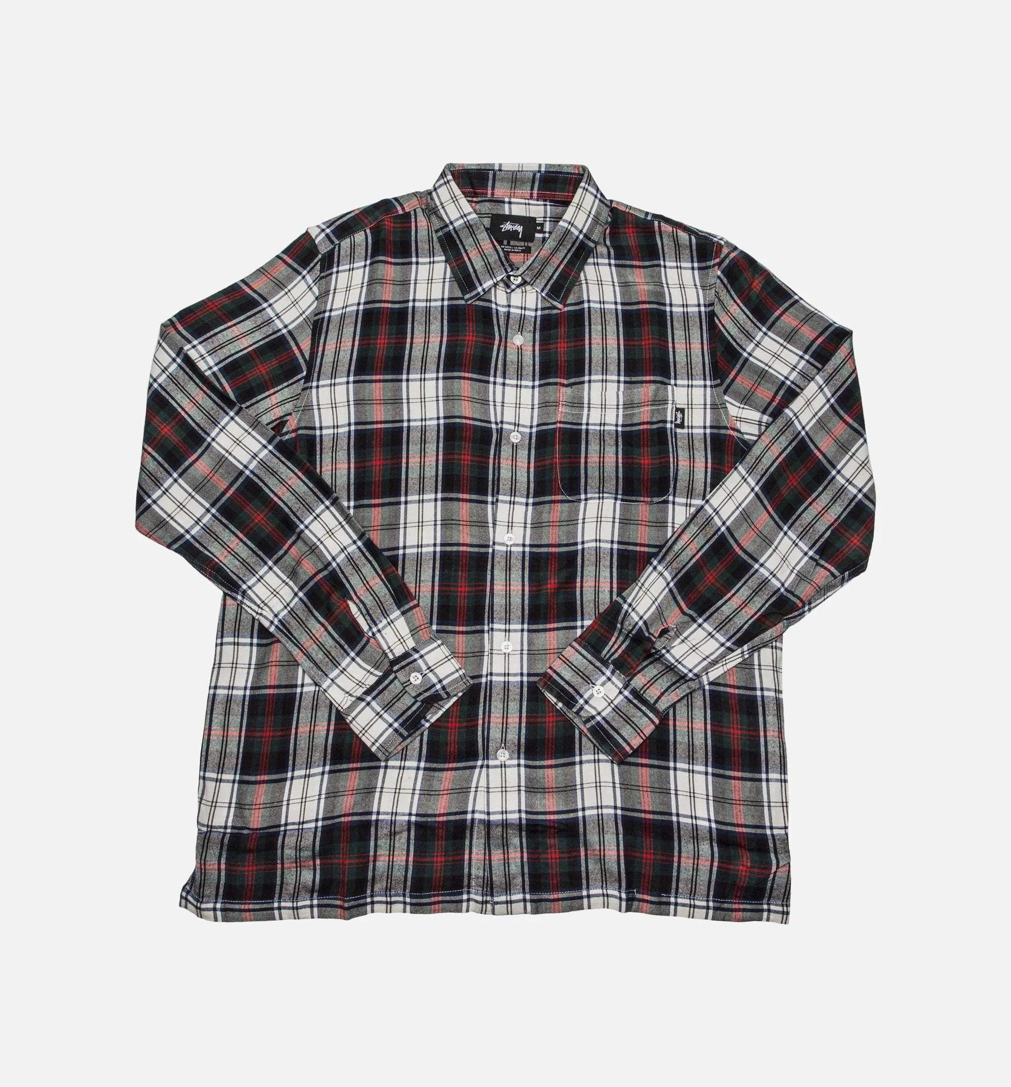 Standard Plaid Mens Shirt White Red Black