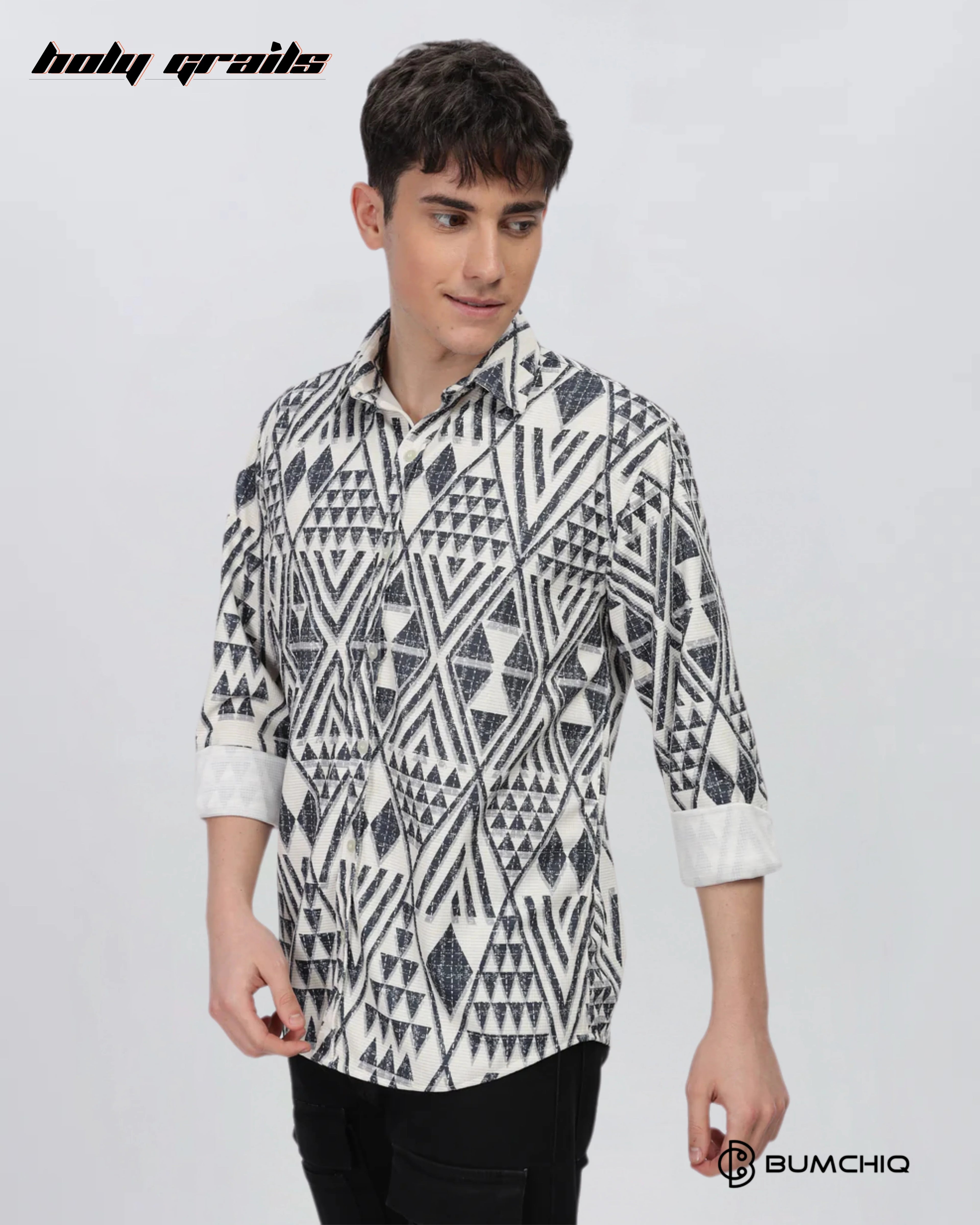 Greyish Geometrical Beige Shirt HG x Bumchiq