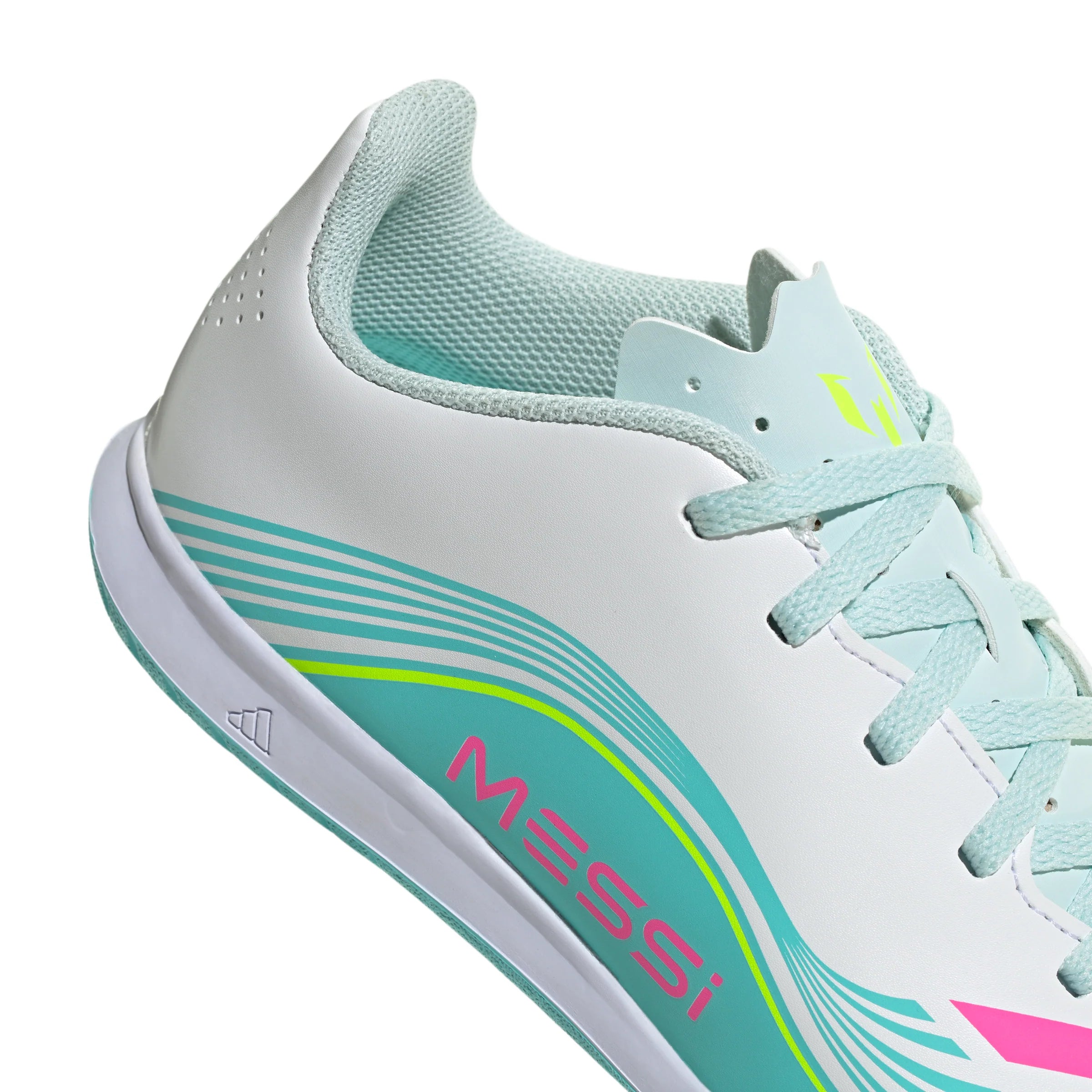 adidas F50 Messi Club IN Indoor Youth Soccer Shoes White Pink Aqua