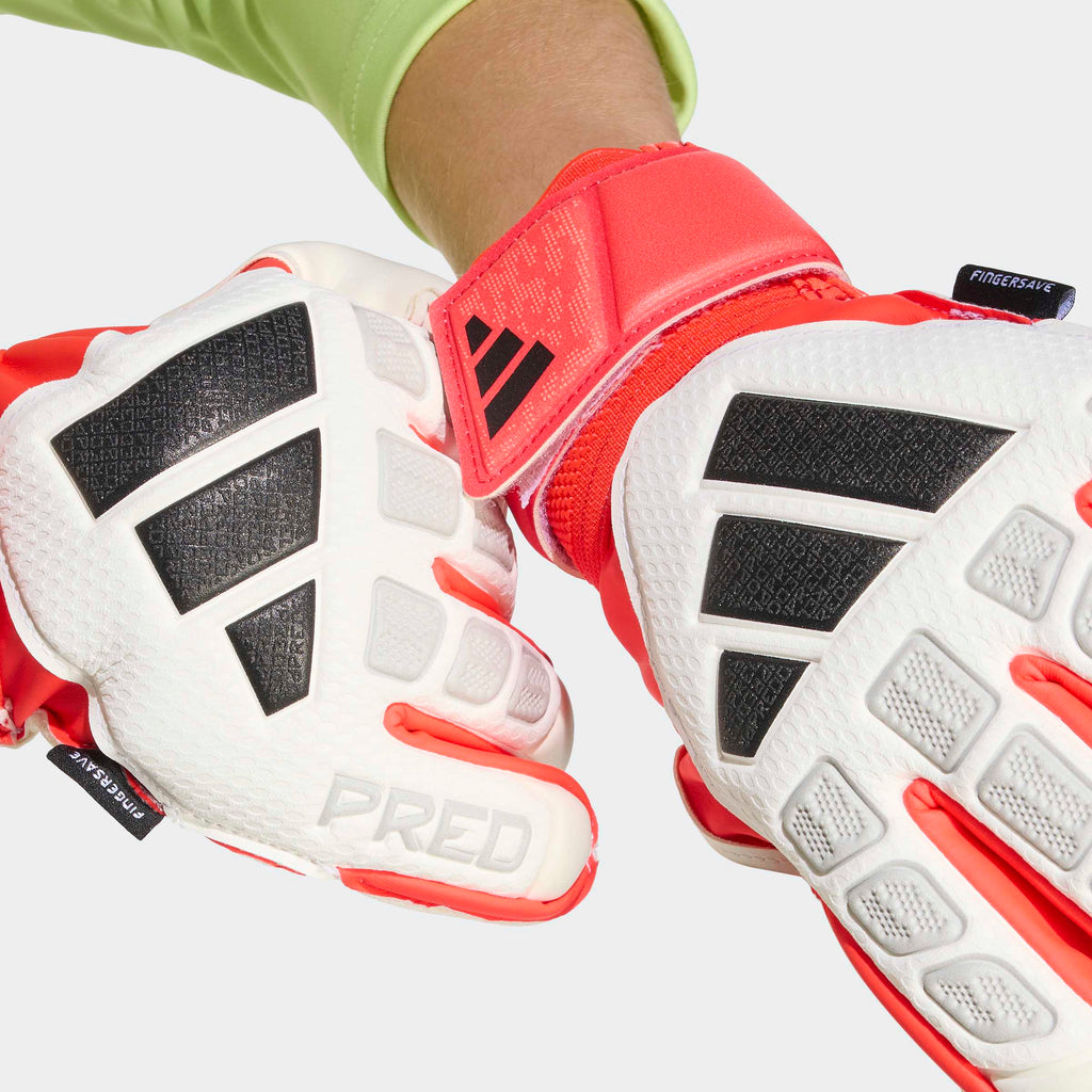 adidas Predator Match Fingersave Goalkeeper Youth Soccer Gloves White Red Black
