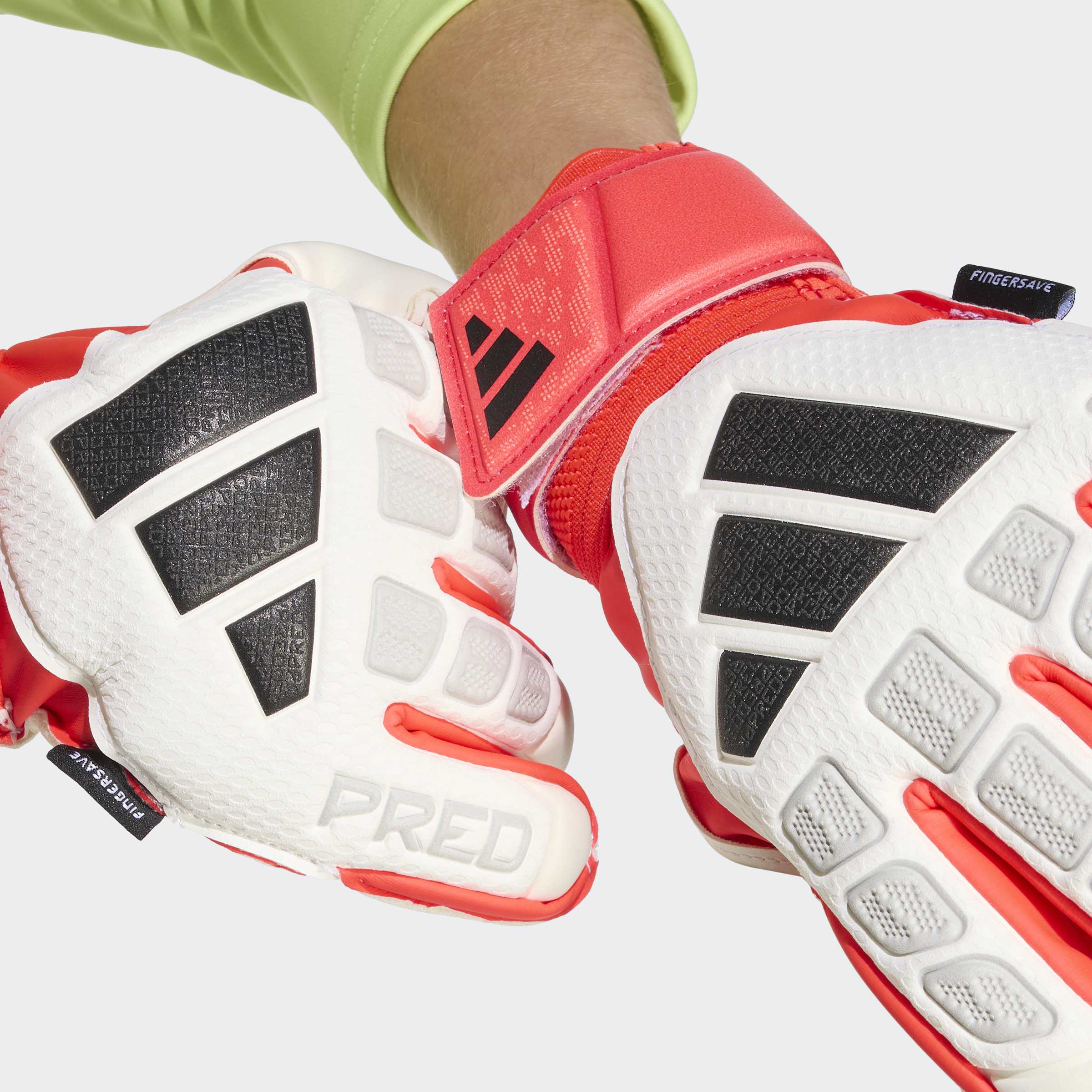 adidas Predator Match Fingersave Goalkeeper Youth Soccer Gloves White Red Black