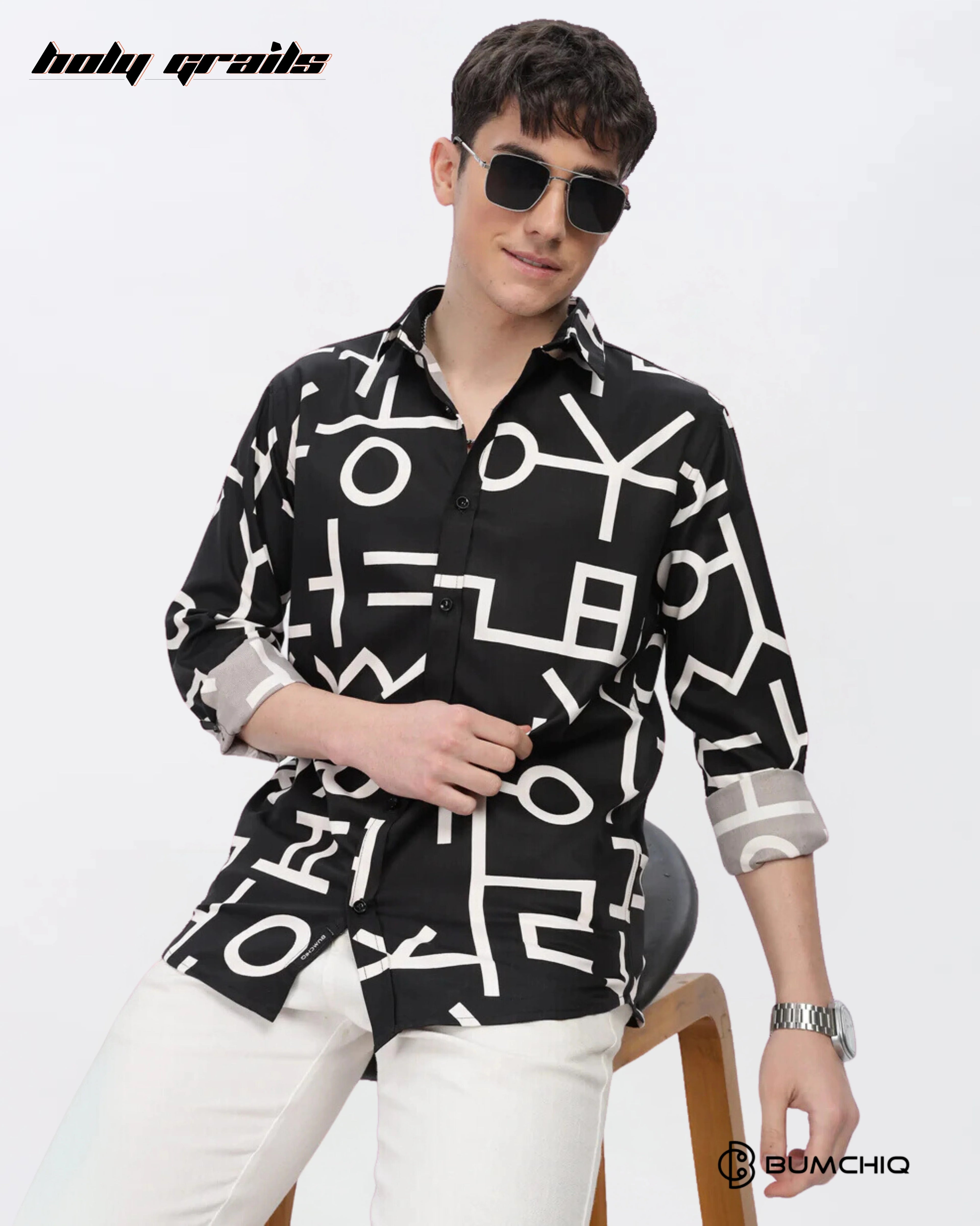 White Abstract Black Shirt HG x Bumchiq