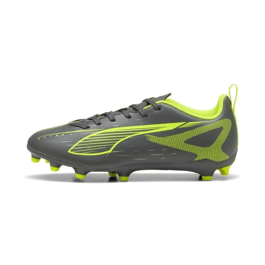 PUMA Ultra 5 Play FG AG Firm Multi Ground Youth Soccer Cleats Matte Aged Yellow Alert Aged Silver