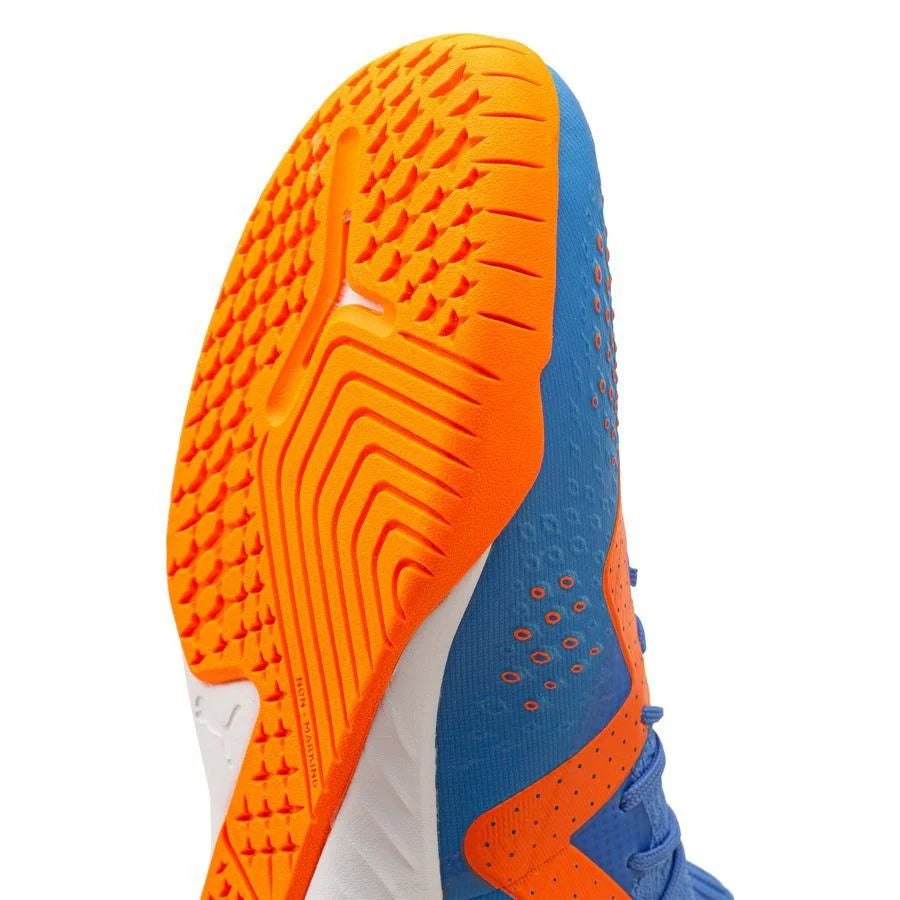 PUMA Future Match IT Indoor Soccer Shoes Blue Glimmer White Ultra Orange
