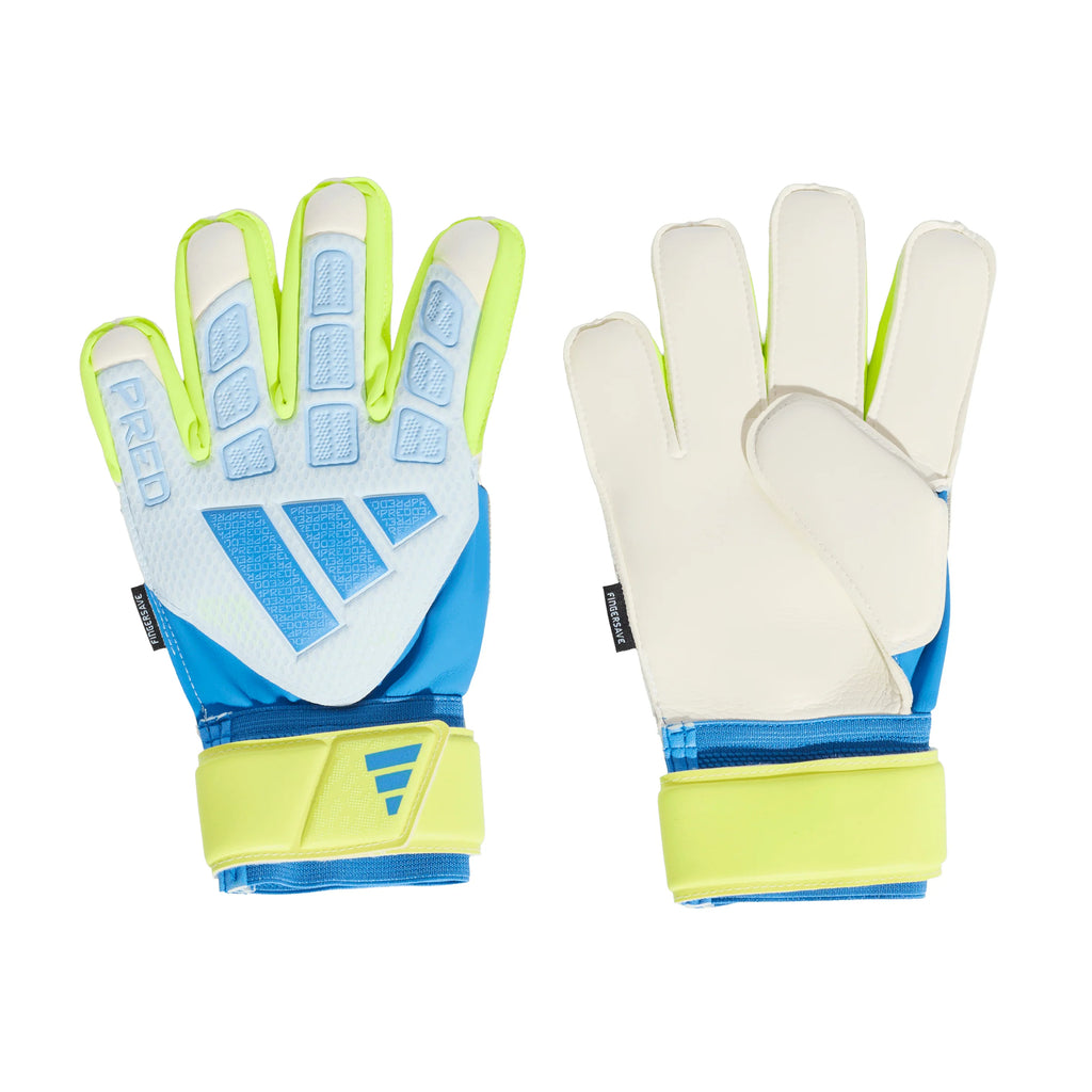 adidas Predator Match Fingersave Goalkeeper Youth Soccer Gloves Sky Blue Yellow