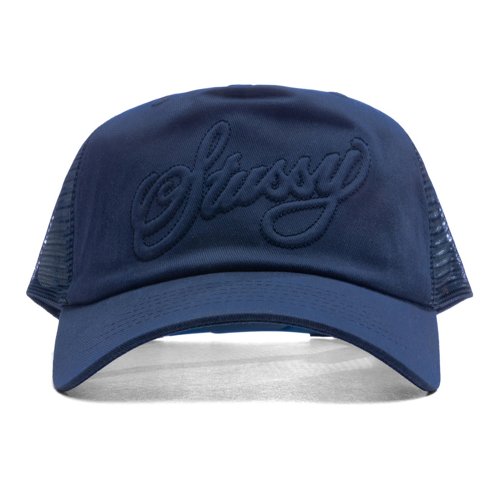 Waxed Cursive Stitched Trucker Snapback Navy