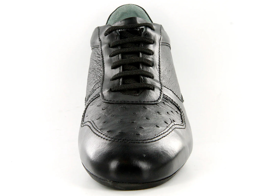 Zapatos Cuadra de Piel de Avestruz Negro para Hombre