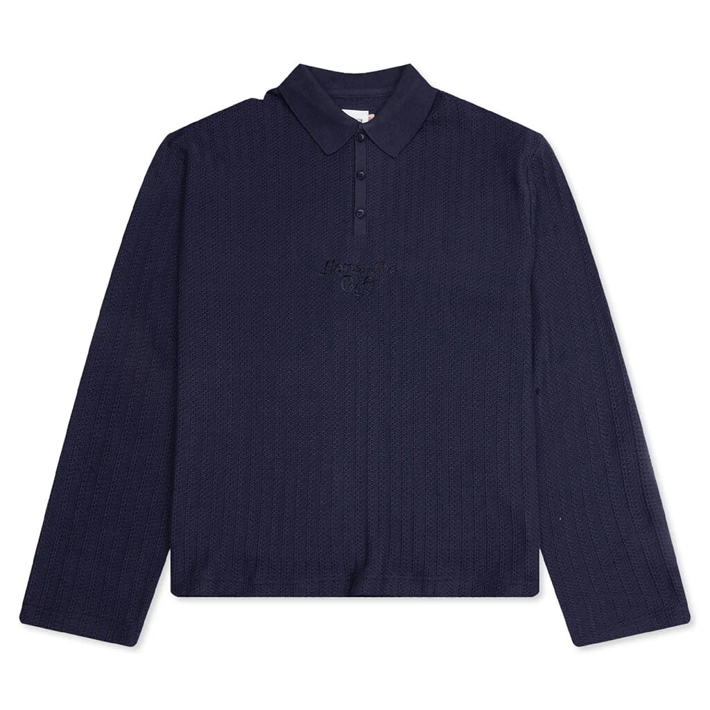 Long Sleeve Knit Polo Navy
