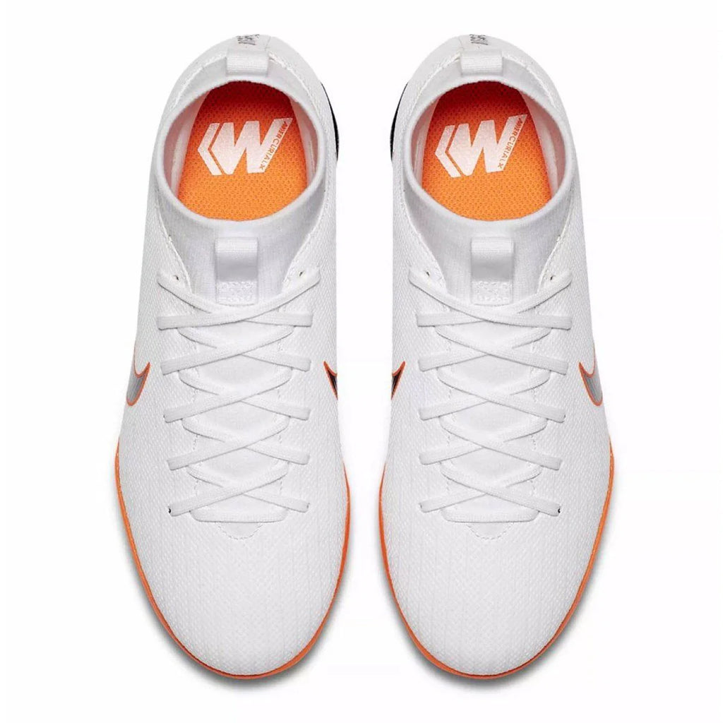 Nike JR Superflyx 6 Academy TF Turf Soccer Cleats White Grey Orange