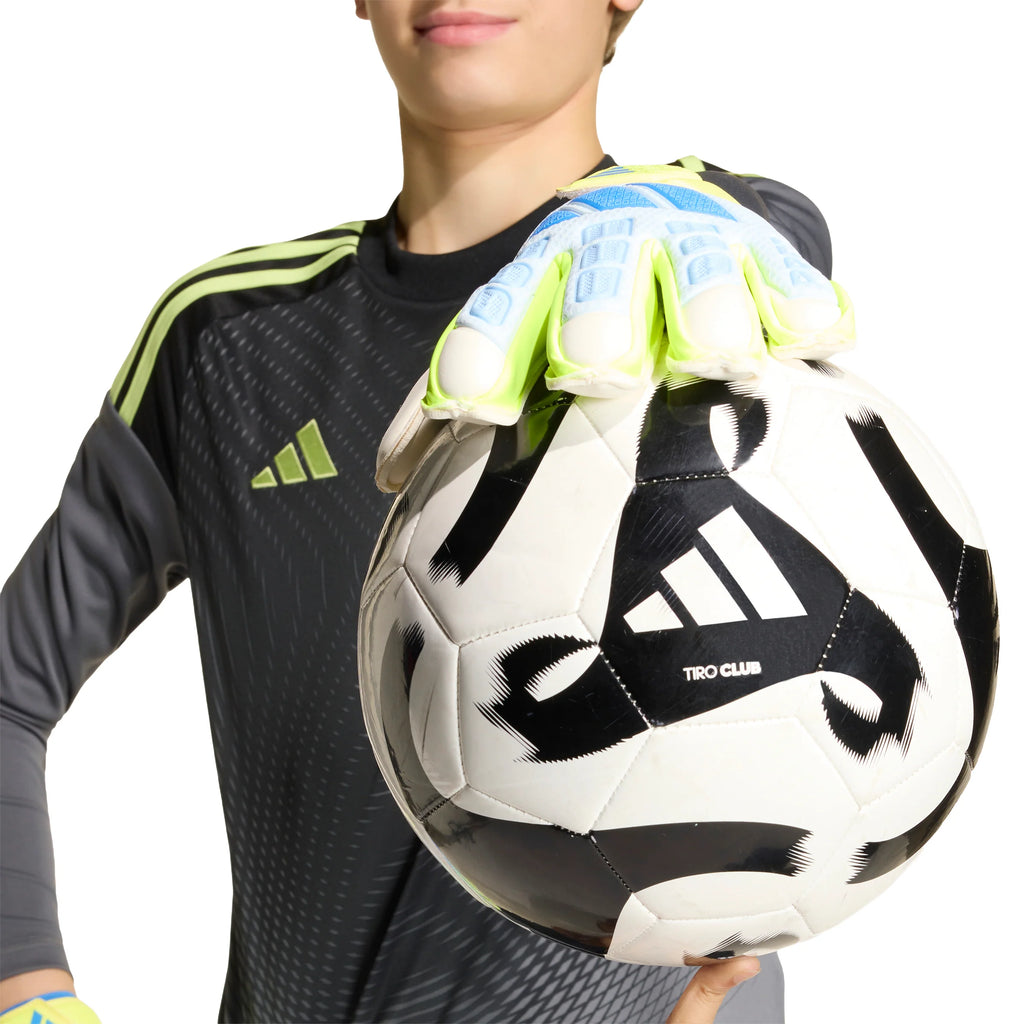 adidas Predator Match Fingersave Goalkeeper Youth Soccer Gloves Sky Blue Yellow