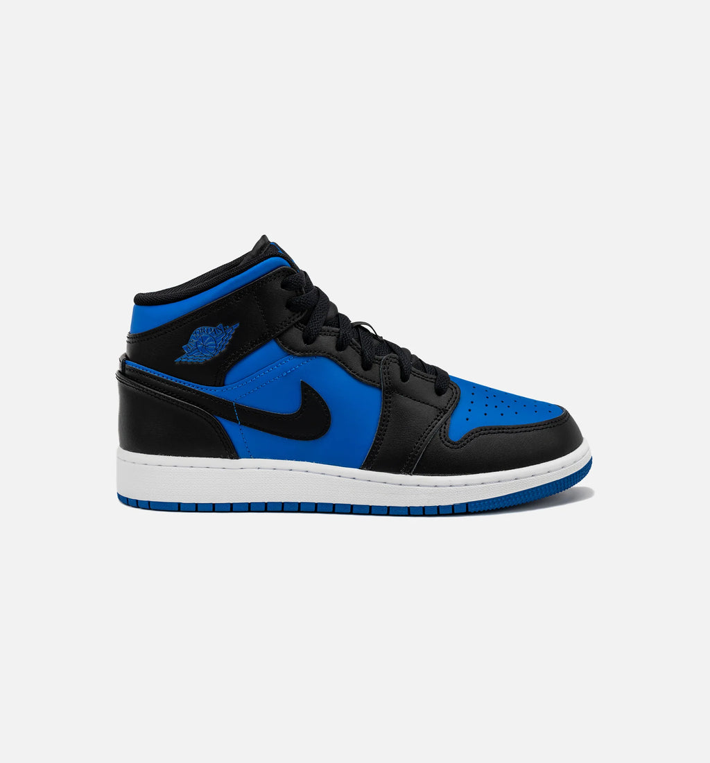 Air Jordan 1 Retro Mid Royal Blue Grade School Lifestyle Shoe Black Blue