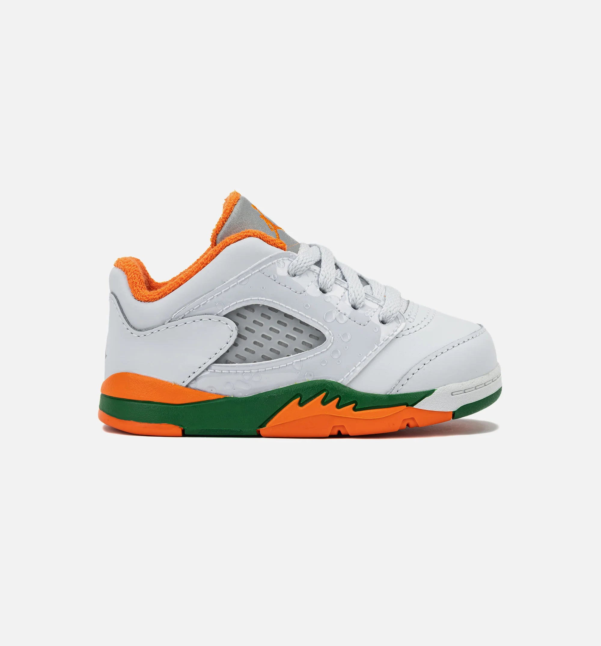 Air Jordan 5 Retro Low Hurricanes Infant Toddler Lifestyle Shoe Football Grey Brilliant Orange Pine Green